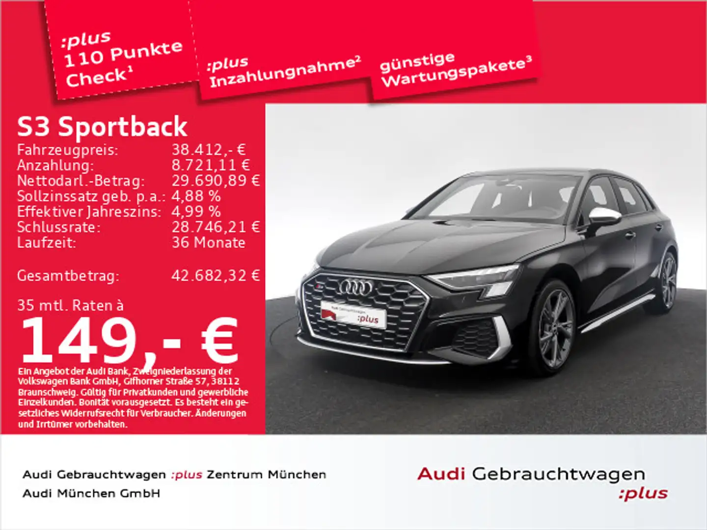 Audi S3 TFSI S tronic Matrix/Navi+ Schwarz - 1