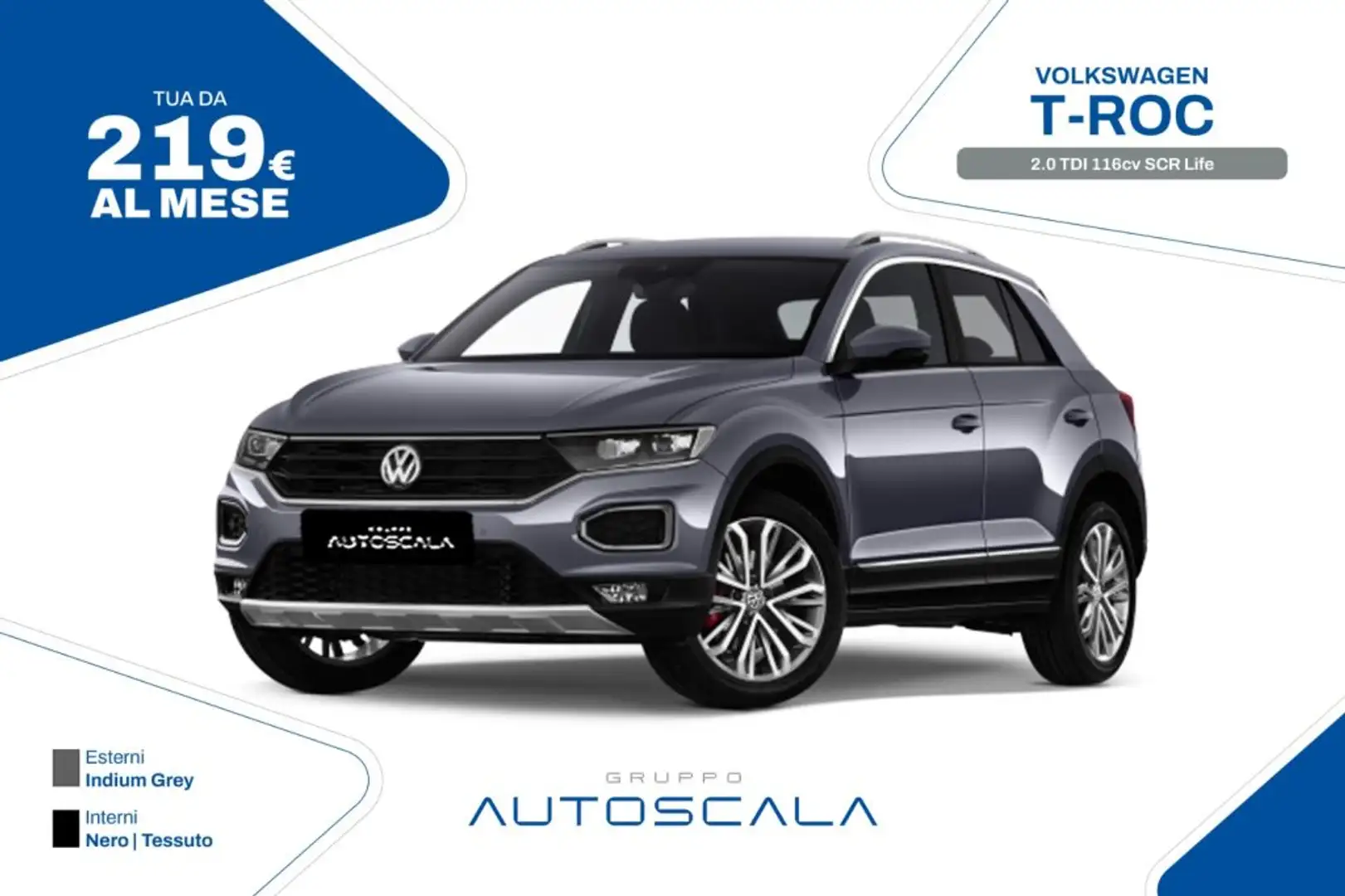 Volkswagen T-Roc 2.0 TDI 116cv SCR Life Grigio - 1