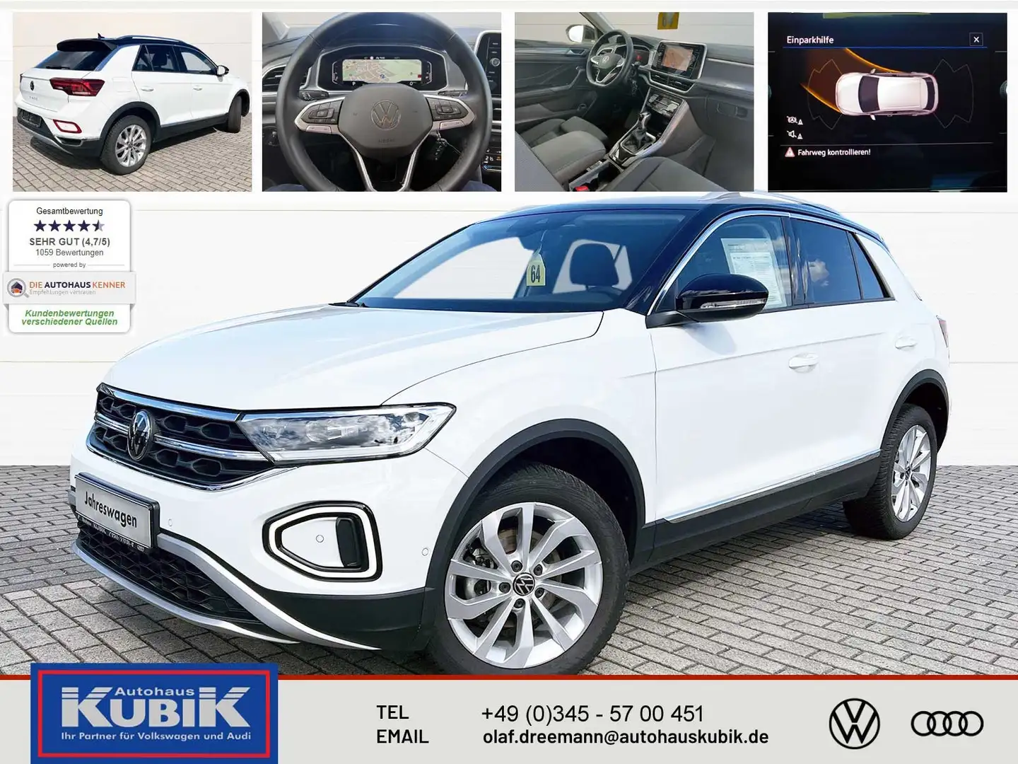 Volkswagen T-Roc 1.5 TSI Style DSG+Navi+digital Cockpit Pro+ergoAct Weiß - 1
