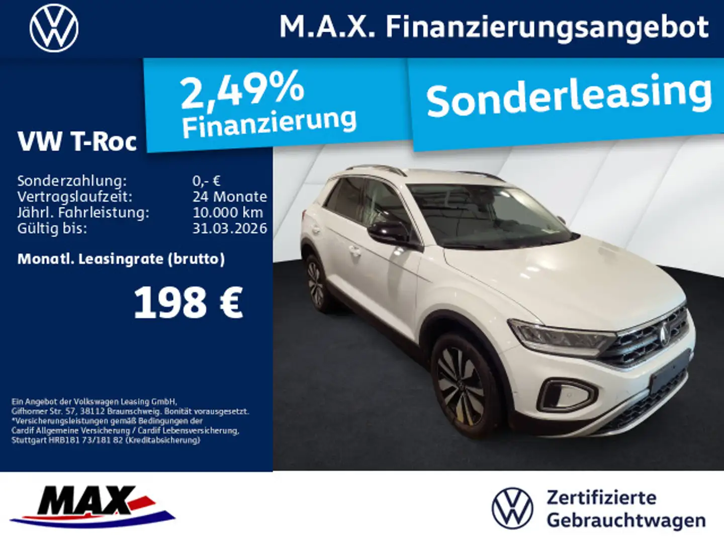 Volkswagen T-Roc 1.0 TSI GOAL LED+NAVI+ACC+PDC+ALU+SITZHZG Weiß - 1