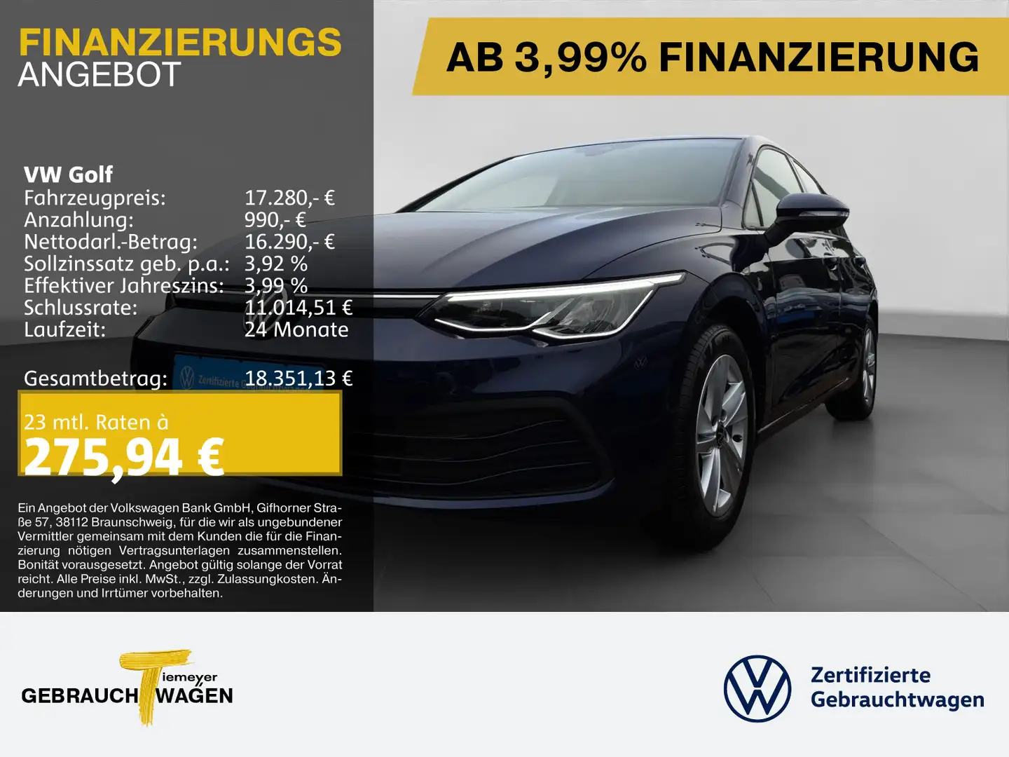 Volkswagen Golf 1.0 TSI LIFE LED NAVI ACC SITZHZG LM16 Blau - 1