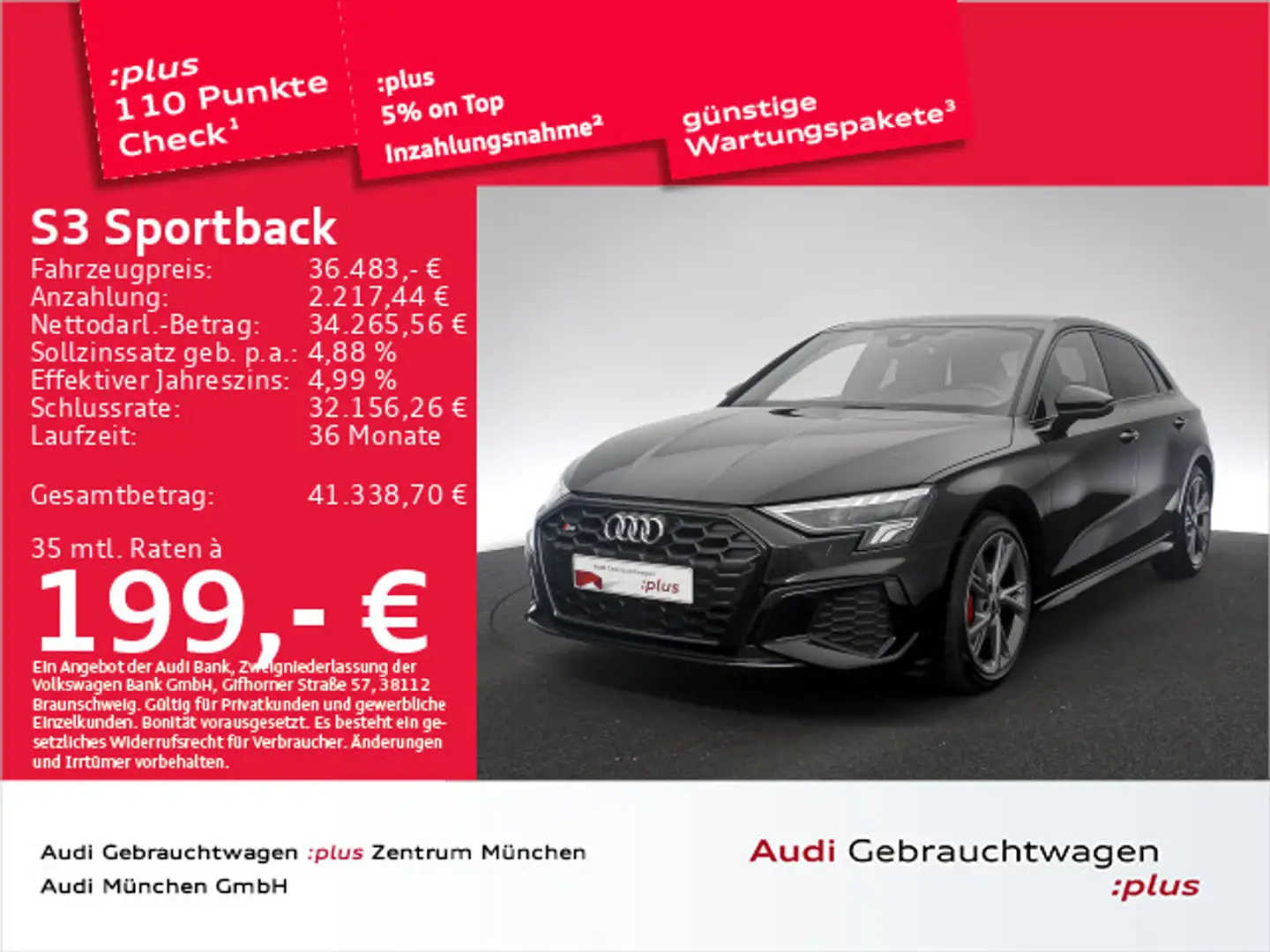 Audi S3 TFSI S tronic B&O/Navi+/Virtual+ Schwarz - 1