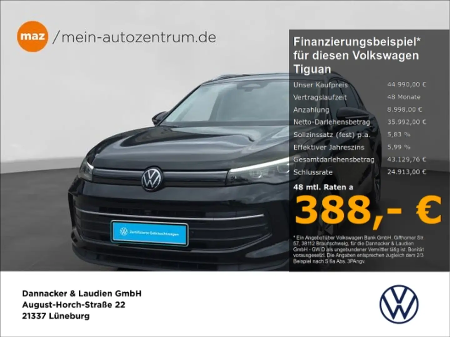 Volkswagen Tiguan GOAL 1.5 eTSI AHK Navi LED 360 Kamera ACC Schwarz - 1