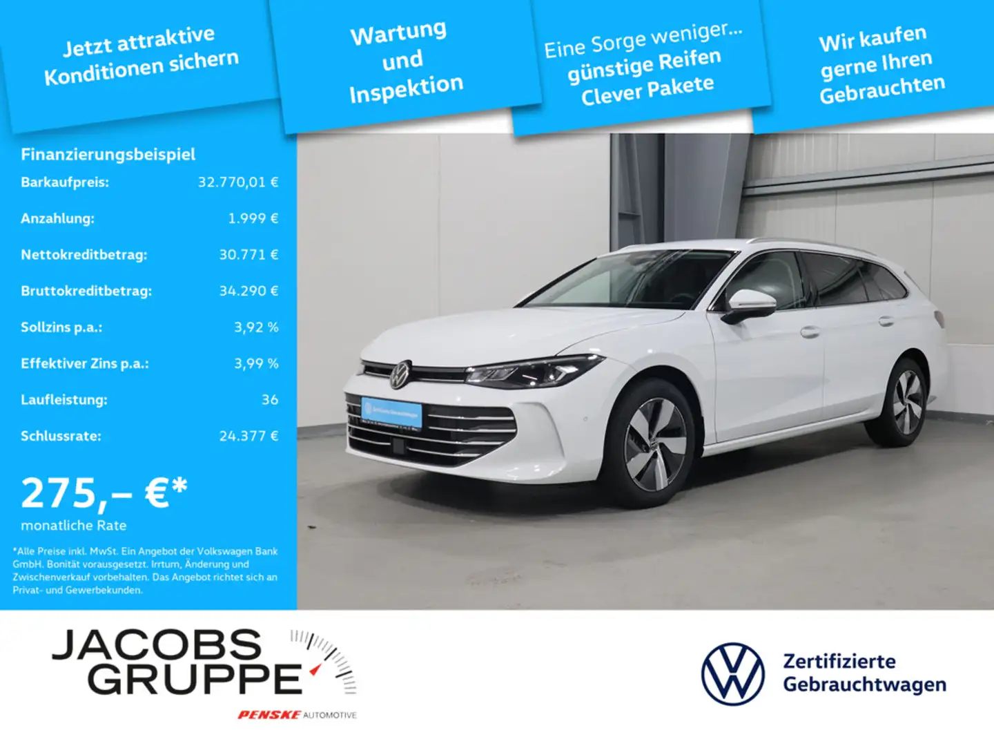 Volkswagen Passat Var. 1.5 eTSI NAVI*AHK*CAM*ACC*SHZ*APP Business Weiß - 1