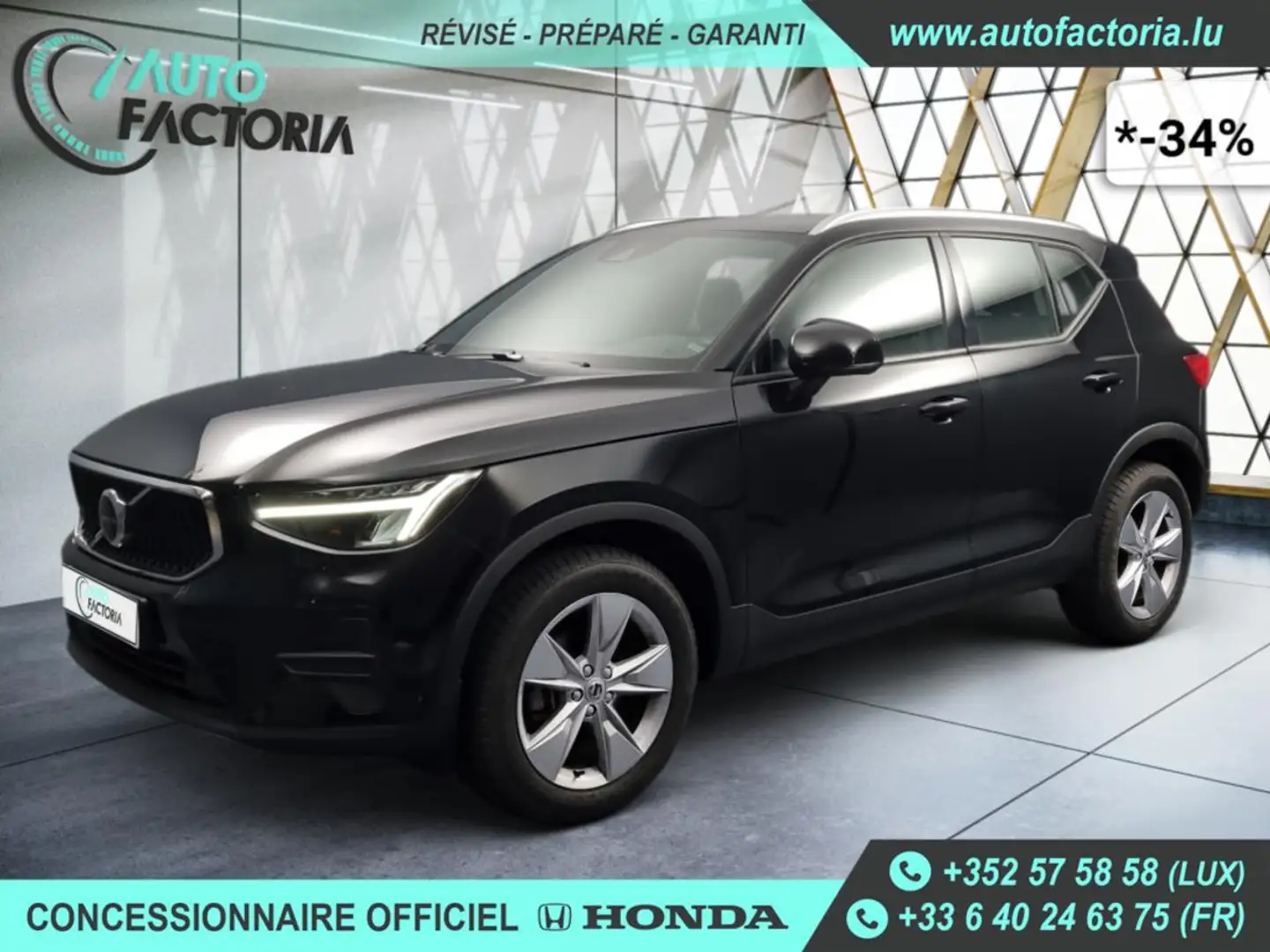 Volvo XC40 -34% T2 129cv BVA +GPS+CAM+LED+HAYON ELEC+Opts Noir - 1