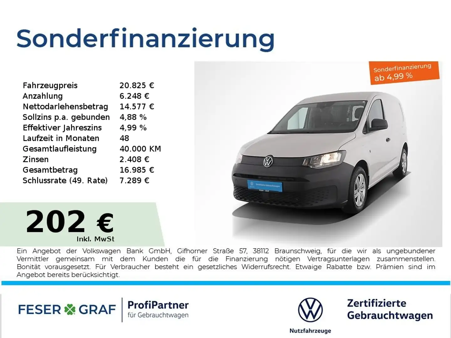 Volkswagen Caddy 1.5TSI Cargo PDC Klimaanlage Navi Tempomat Weiß - 1