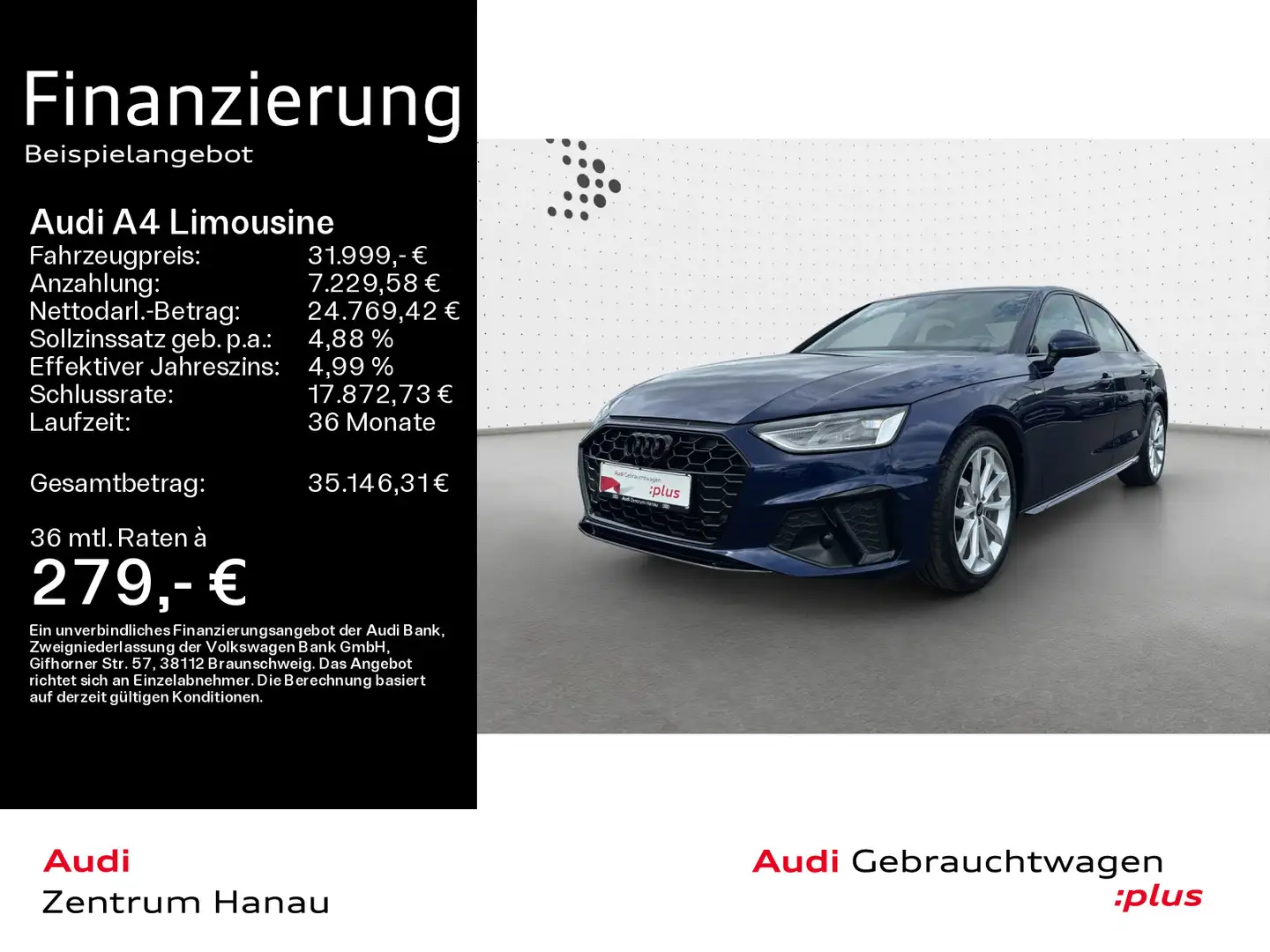Audi A4 40 TFSI Stronic S LINE *NAVI*KAMERA Blauw - 1