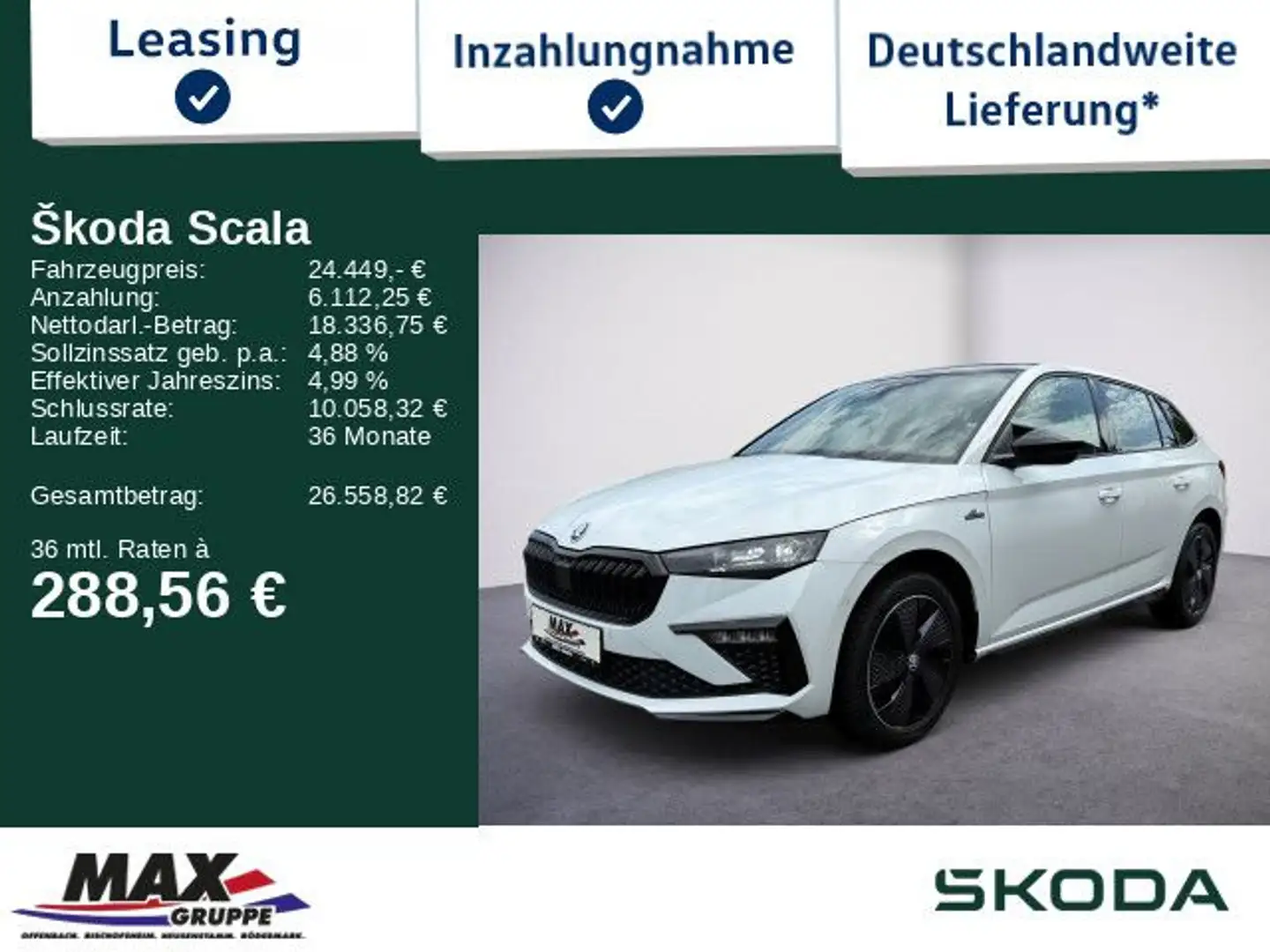 Skoda Scala Monte Carlo 1.0 TSI 85kW MATRIX+PANO+KESSY Weiß - 1