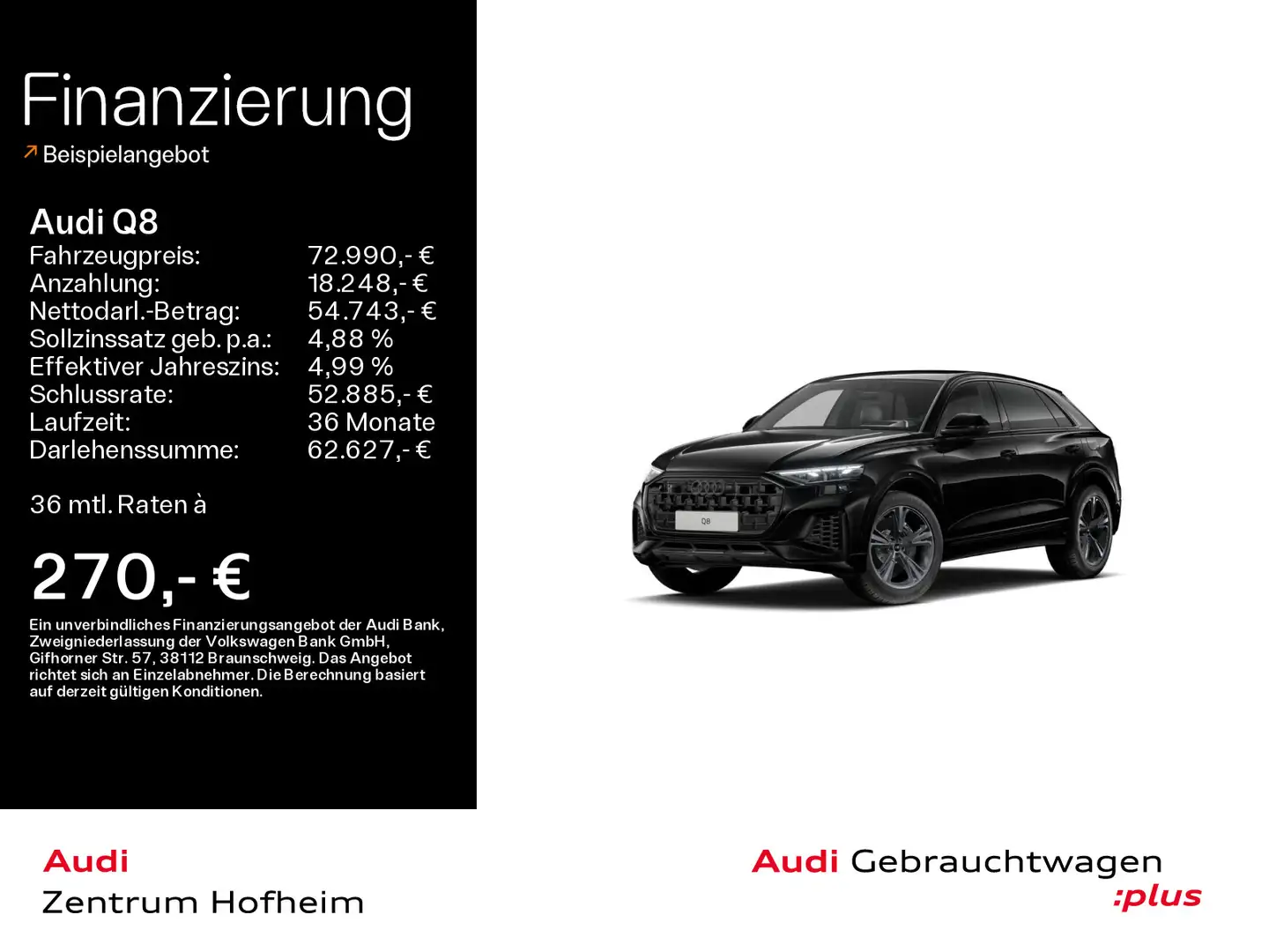 Audi Q8 55 TFSIe qu S line tip*Air*HUD*Matrix*Virtual Schwarz - 1