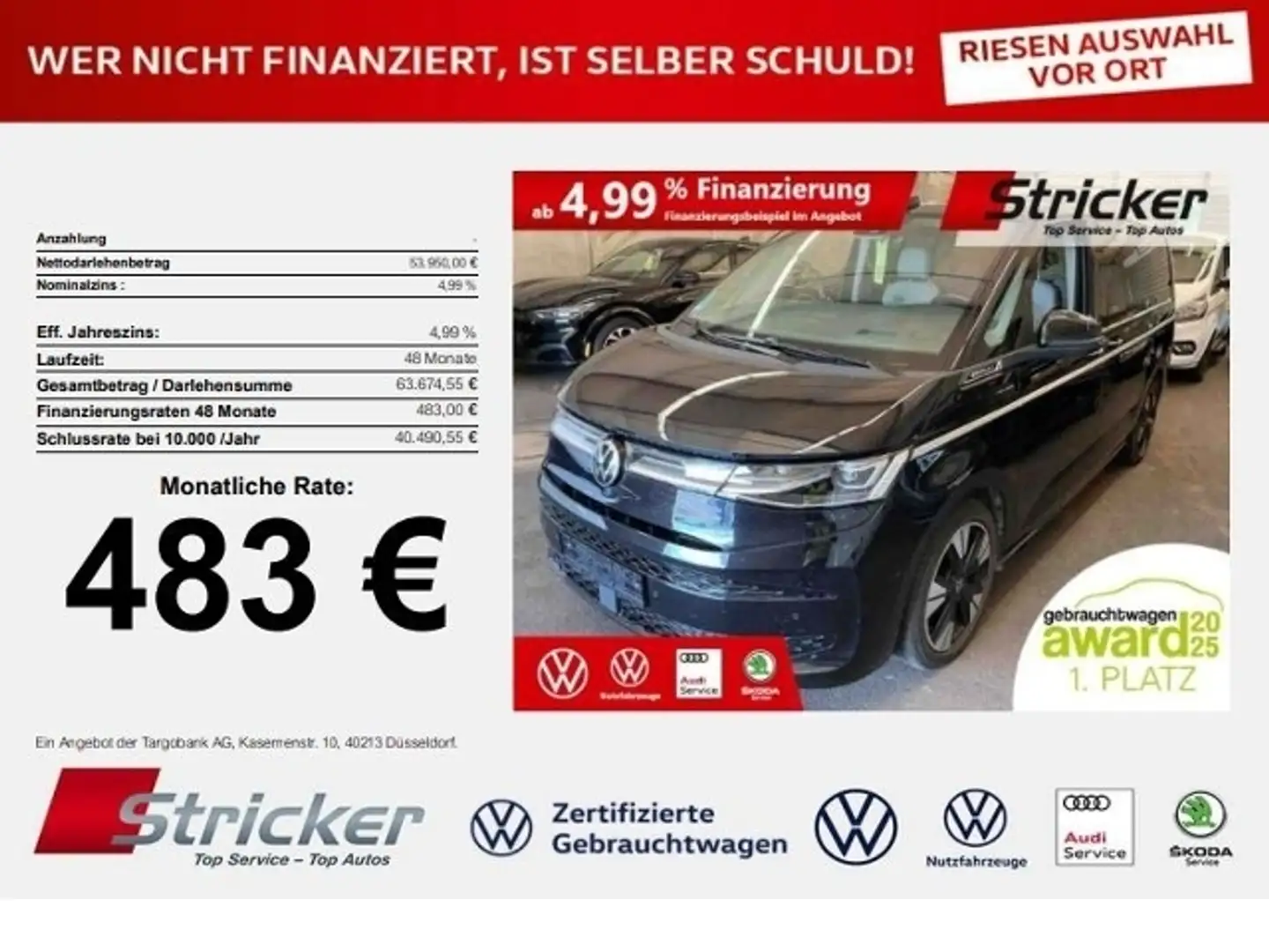 Volkswagen T7 Multivan Style lang 2.0TSI 483,-ohne Anzahlung H&K Standh. Schwarz - 1