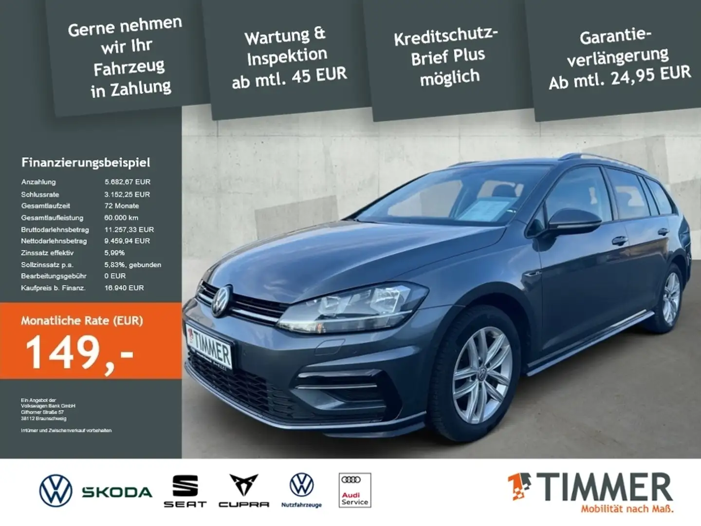Volkswagen Golf Variant VII Variant 1.5 TSI R-Line ACC*R-Kam*NAVI*ALLWETT Gris - 1