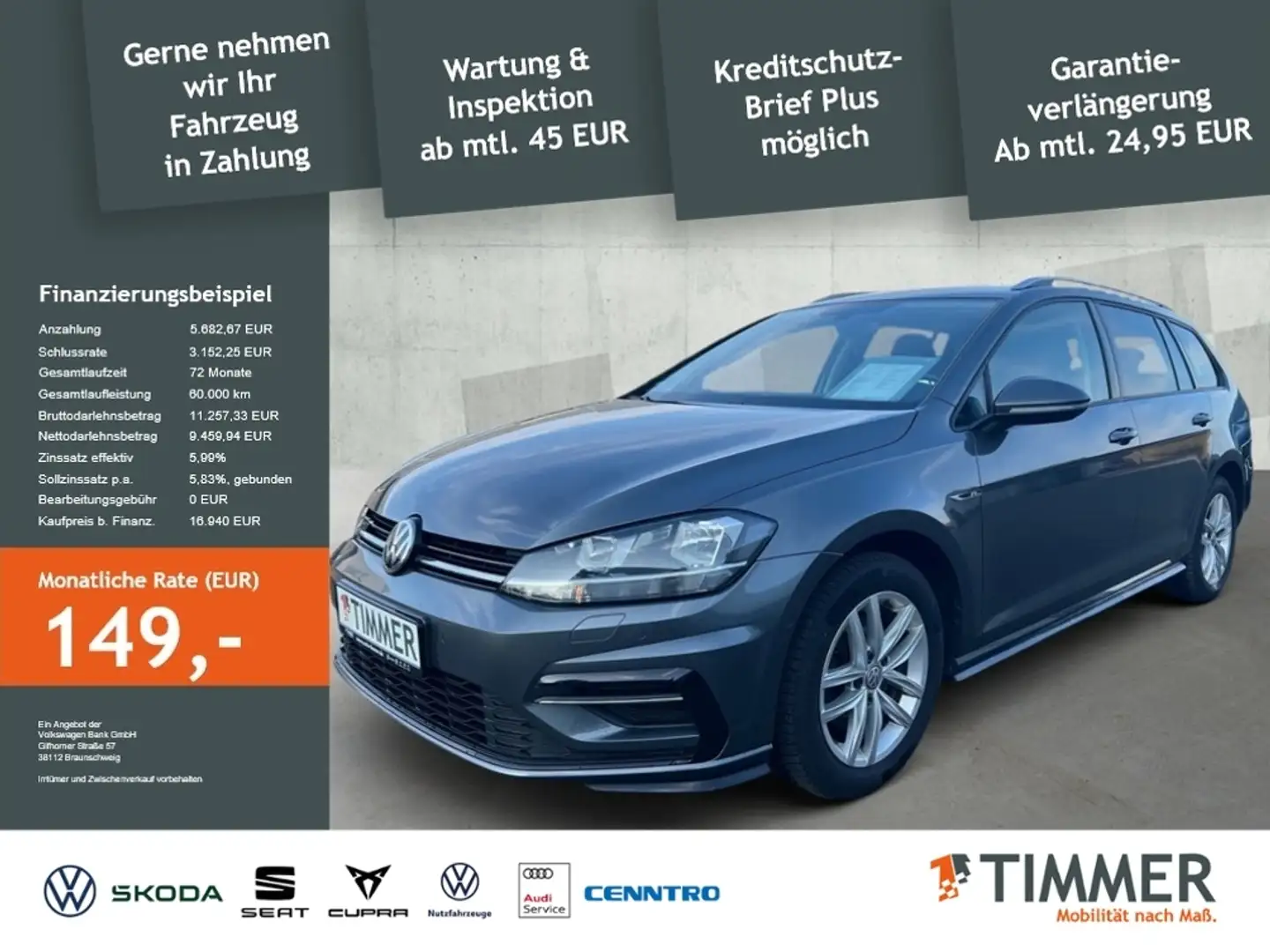 Volkswagen Golf Variant VII Variant 1.5 TSI R-Line ACC*R-Kam*NAVI*ALLWETT Grijs - 1