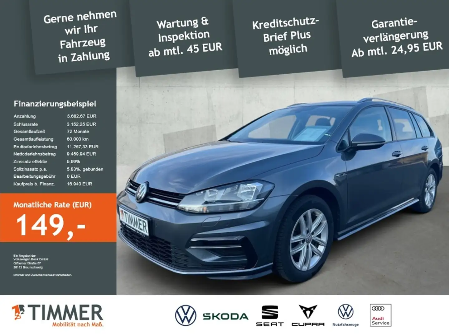 Volkswagen Golf Variant VII Variant 1.5 TSI R-Line ACC*R-Kam*NAVI*ALLWETT Grijs - 2