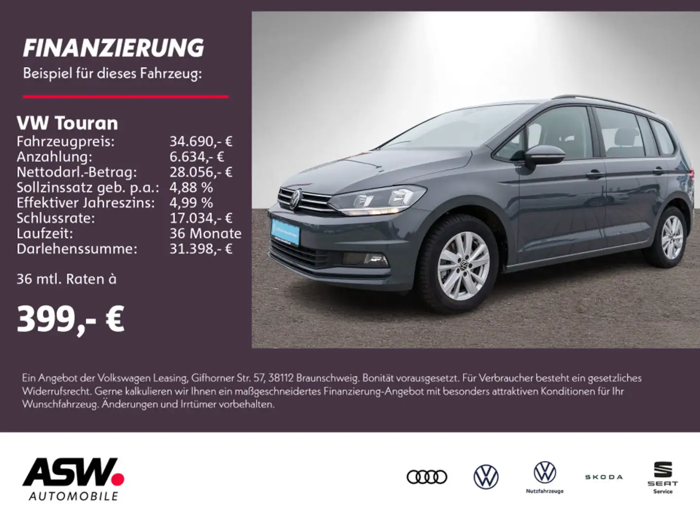 Volkswagen Touran Comfortline 1.5TSI Navi ACC PDC VC AHK 7S Grau - 1