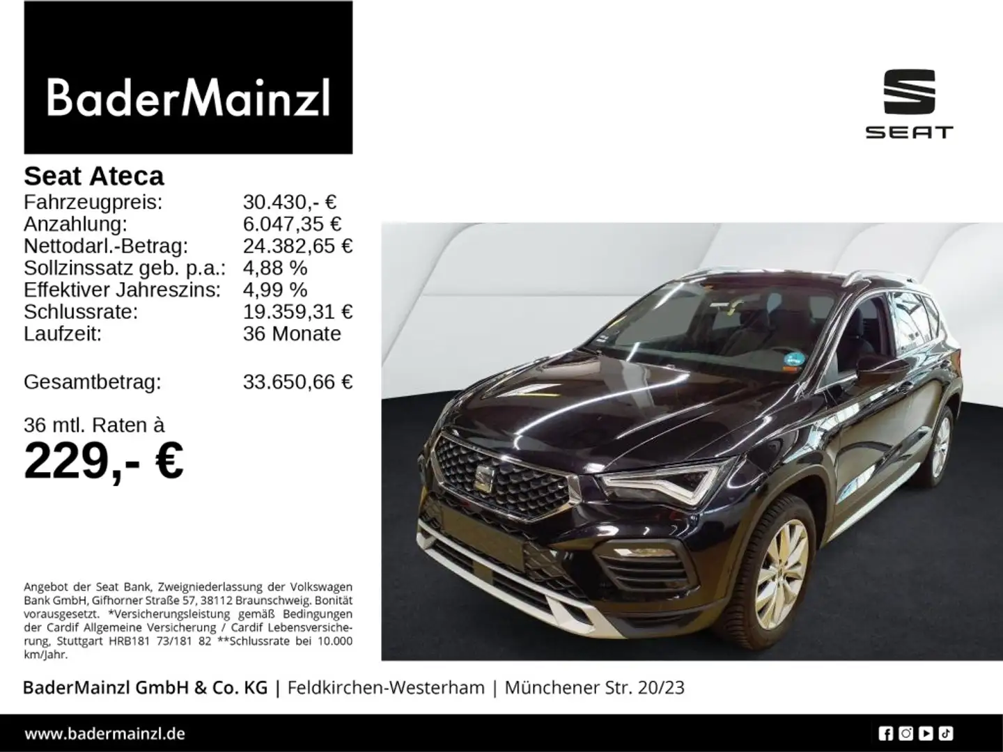 SEAT Ateca 1.5 TSI DSG Xperience Navi Kam ACC Virtual Noir - 1