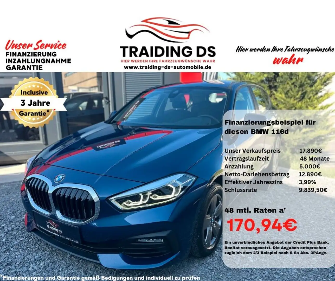BMW 116 d Advantage / LED / SPUR ASS/ 3 JA. GARANTIE Azul - 1