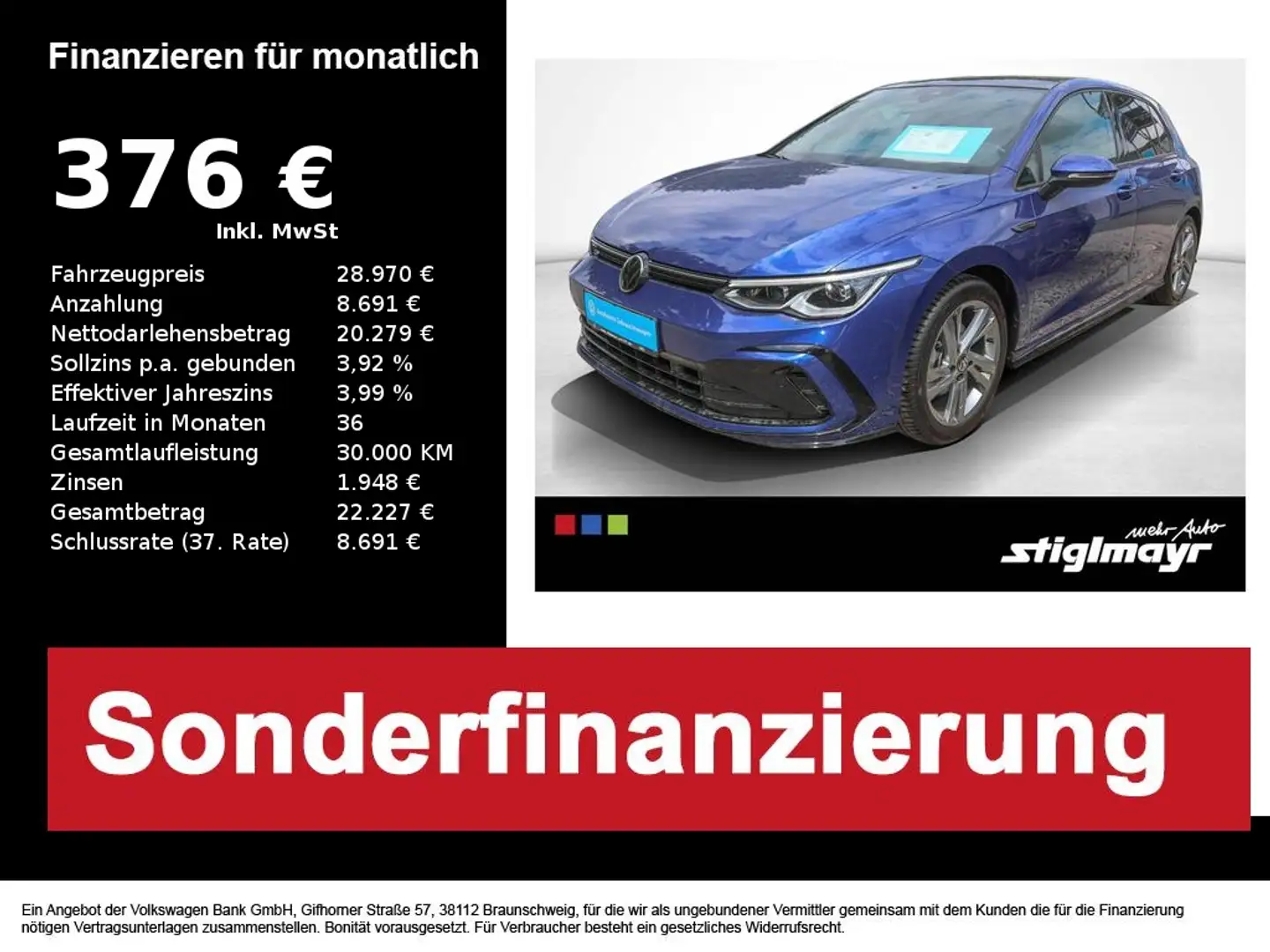 Volkswagen Golf VIII R-line 1.5 eTSI DSG HARMAN-KARDON+LED Bleu - 1