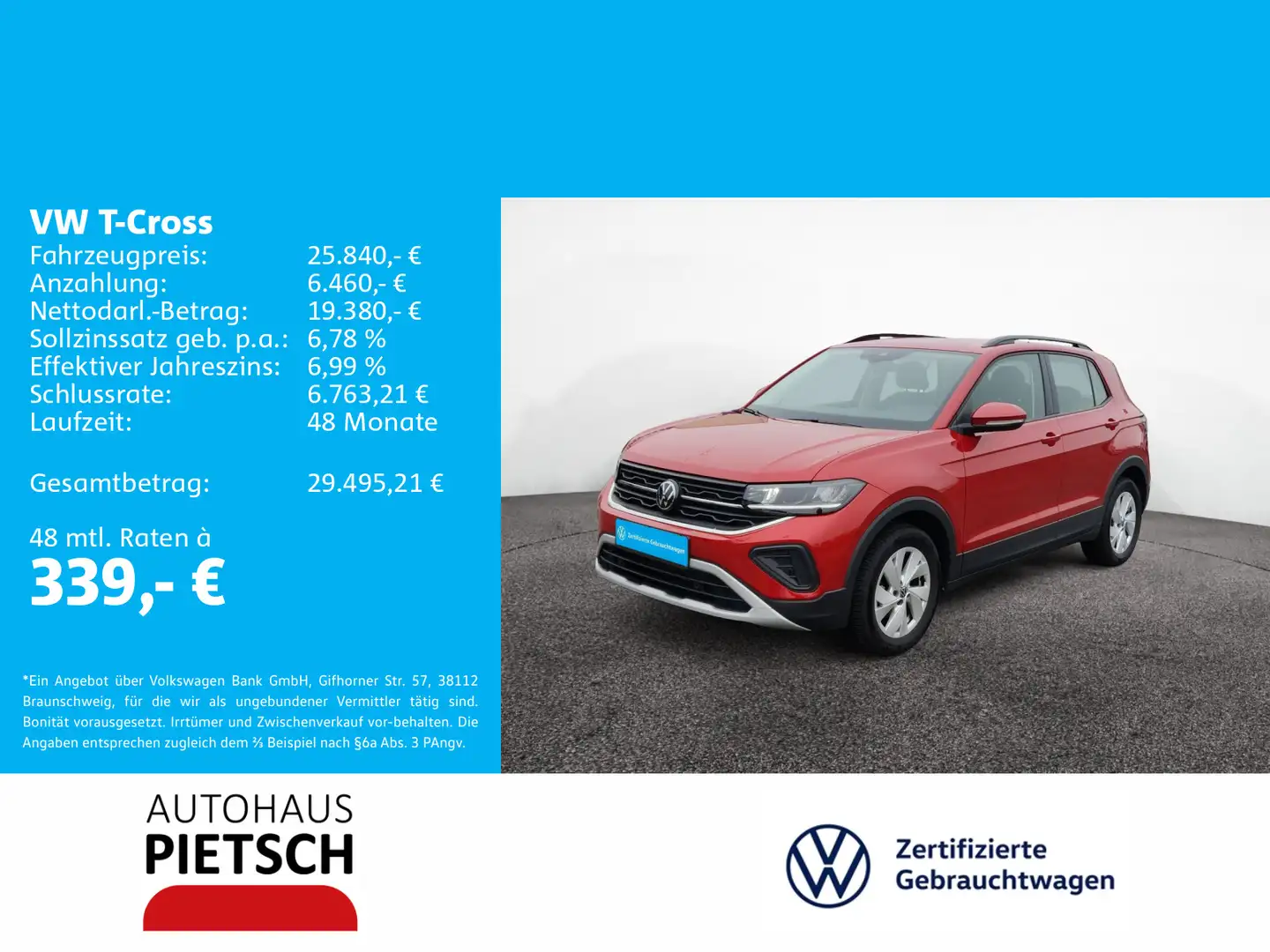 Volkswagen T-Cross 1.0 TSI Life DSG Rot - 1