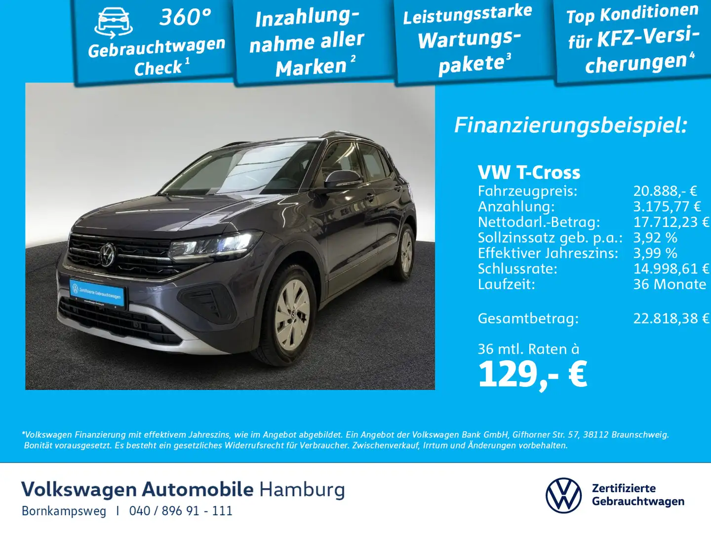 Volkswagen T-Cross 1.0 TSI Life ACC Sitzhzg Klima Grau - 1