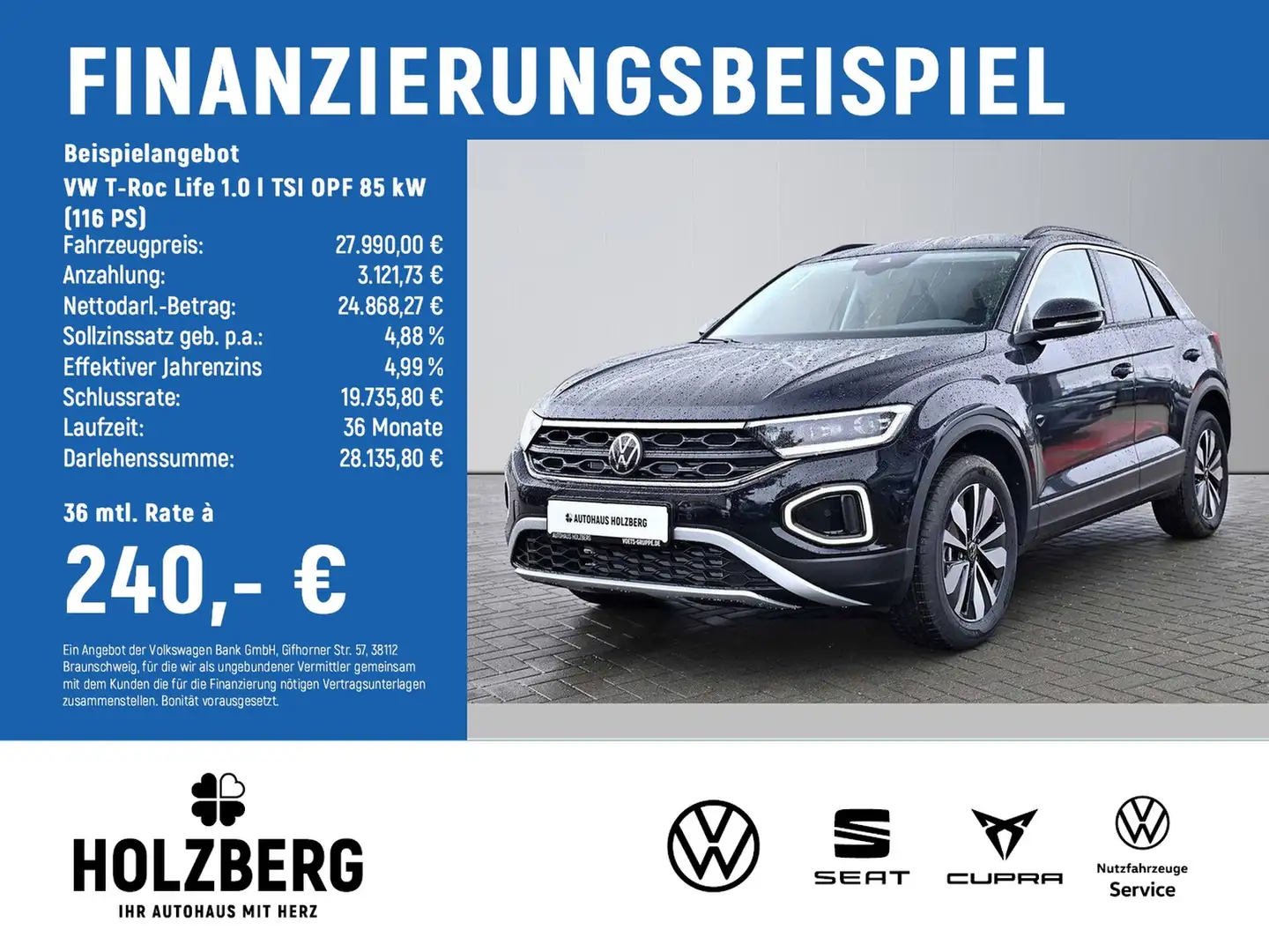Volkswagen T-Roc Life 1.0 l TSI OPF 85 kW (116 PS) Goal LED PLUS... Schwarz - 2