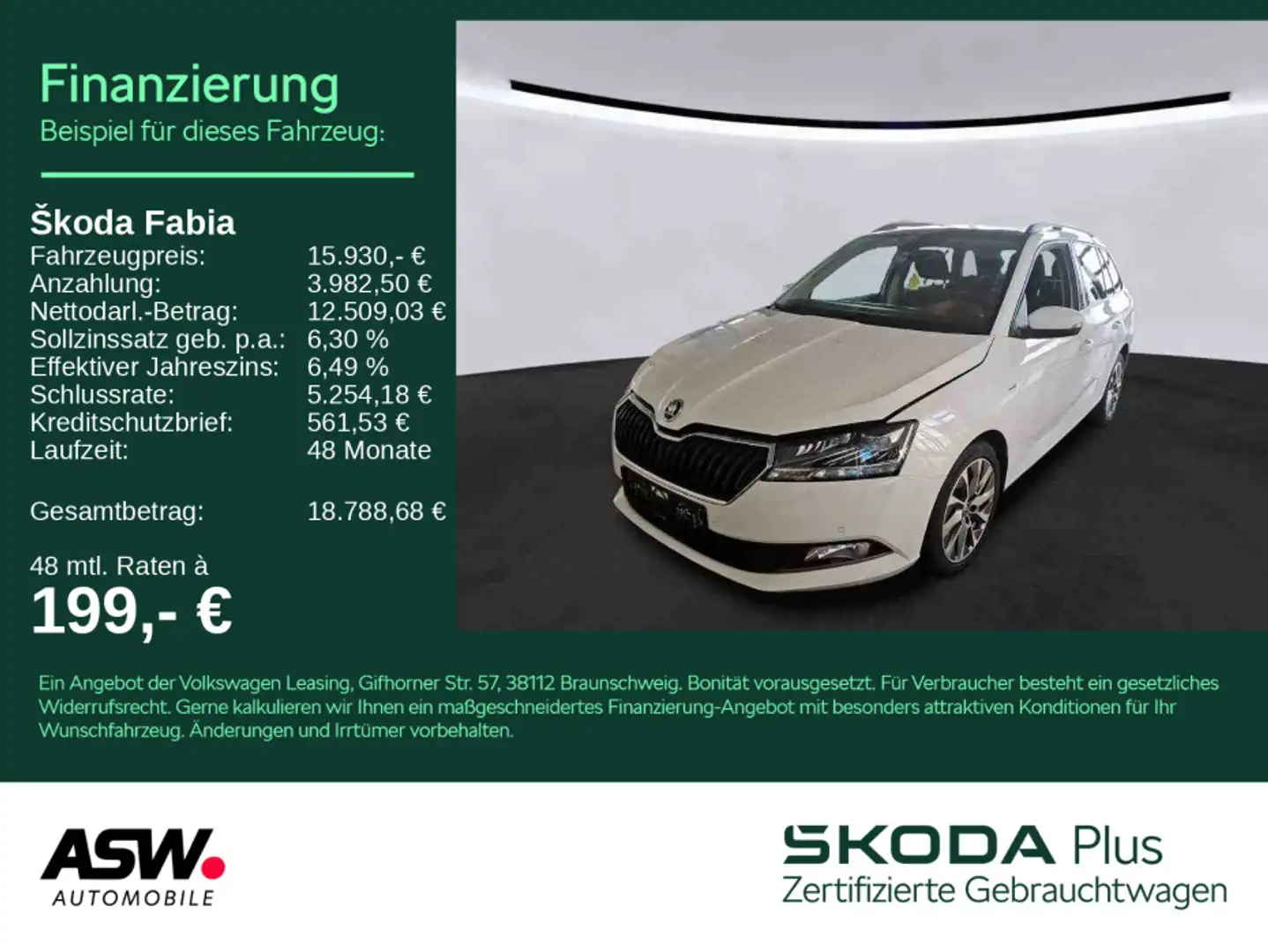 Skoda Fabia Kombi Clever 1.0TSI LED Nav RFK PANO ACC Weiß - 1