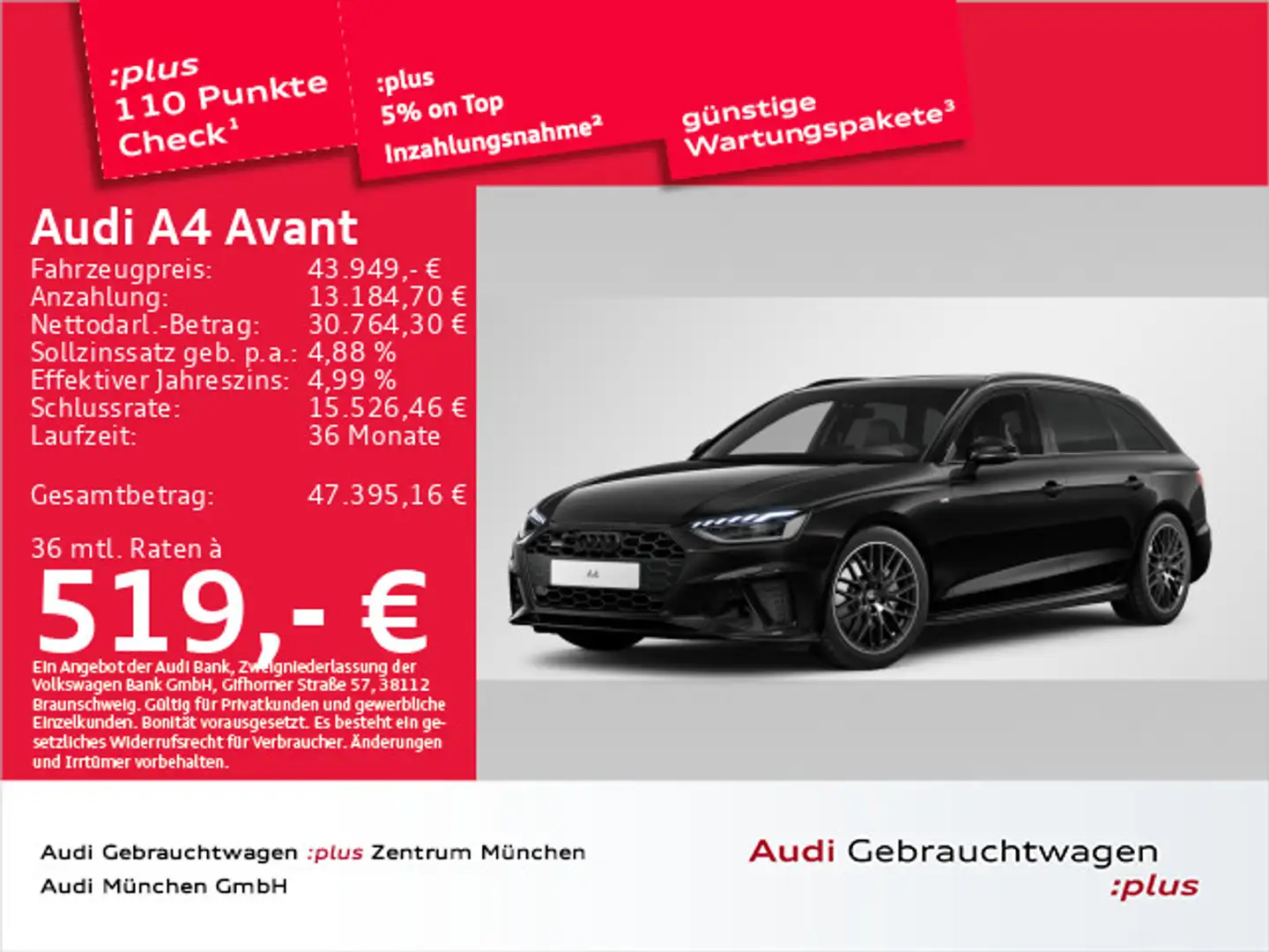 Audi A4 40 TFSI qu. S tronic 2x S line Pano/S-S Schwarz - 1