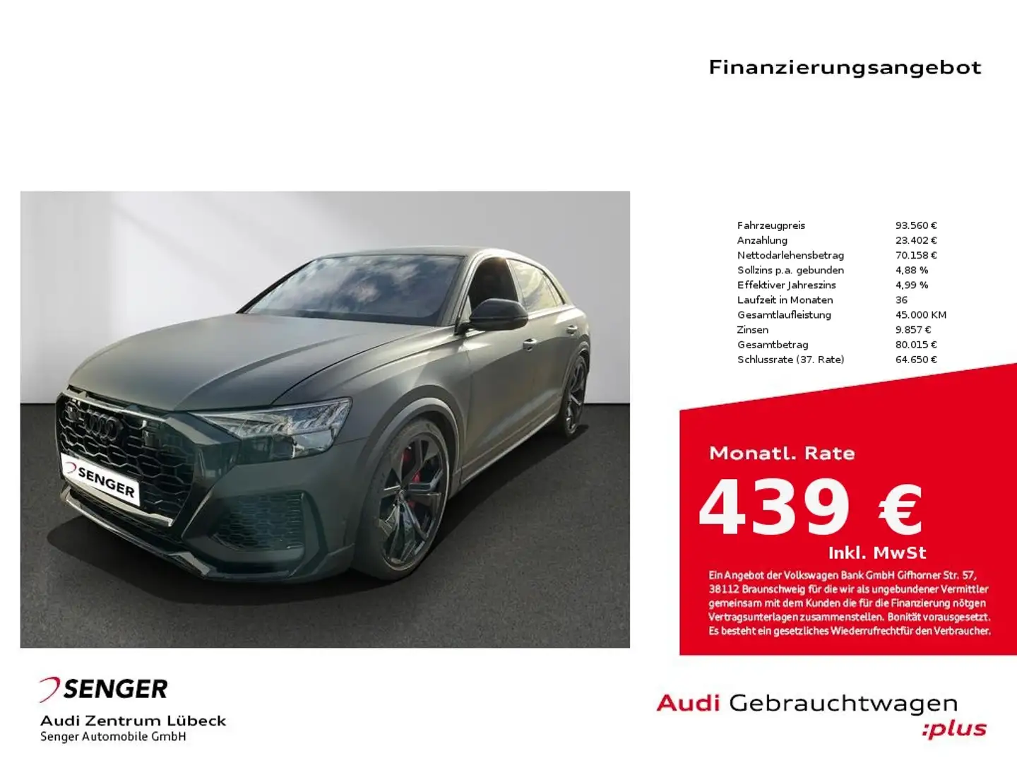 Audi RS Q8 Pano HD-Matrix Keramik 305 KM/H B&O foliert Grau - 1