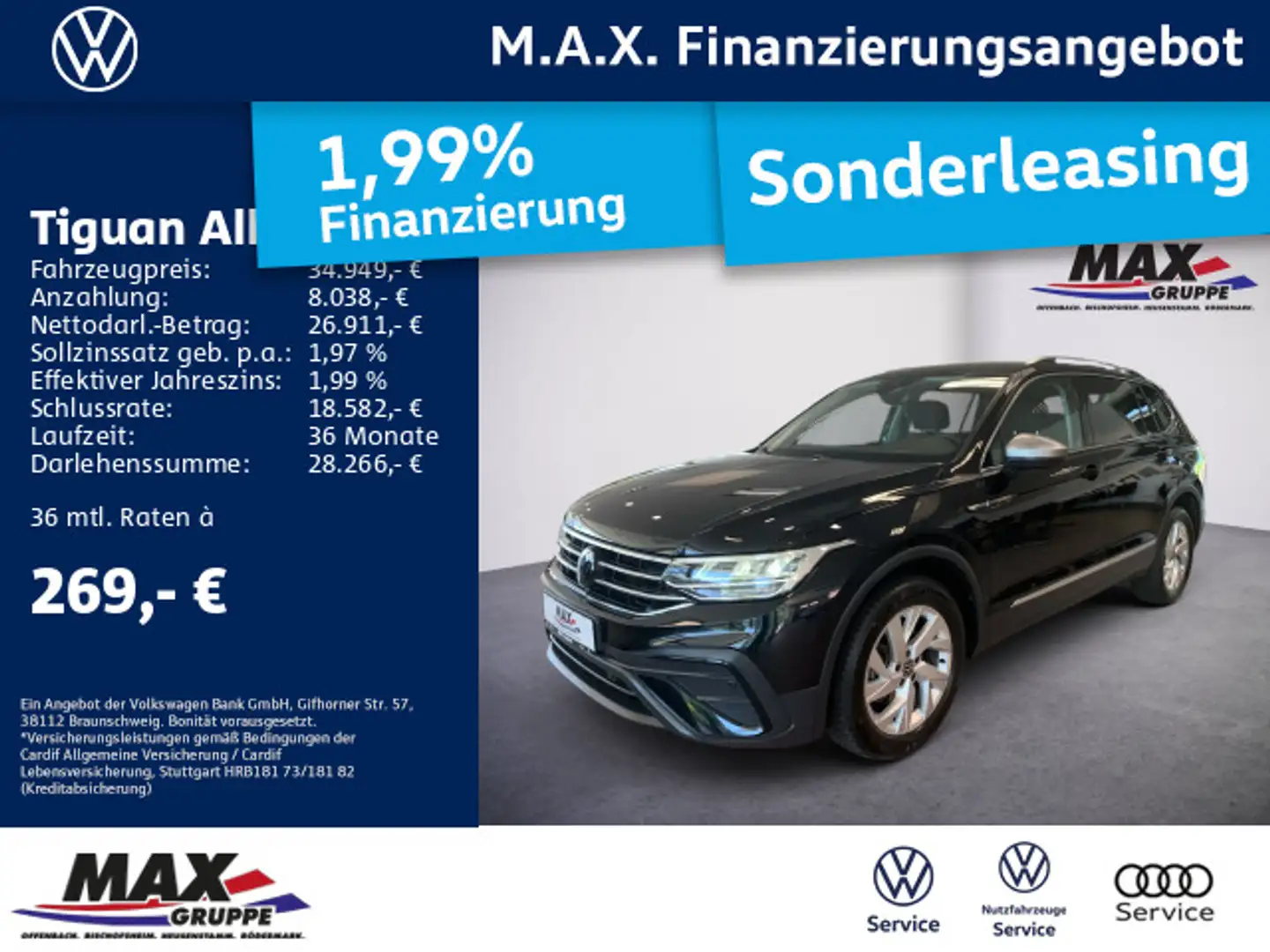 Volkswagen Tiguan Allspace 2.0 TDI LIFE 7-SITZE LED+KAM+AHK Zwart - 1