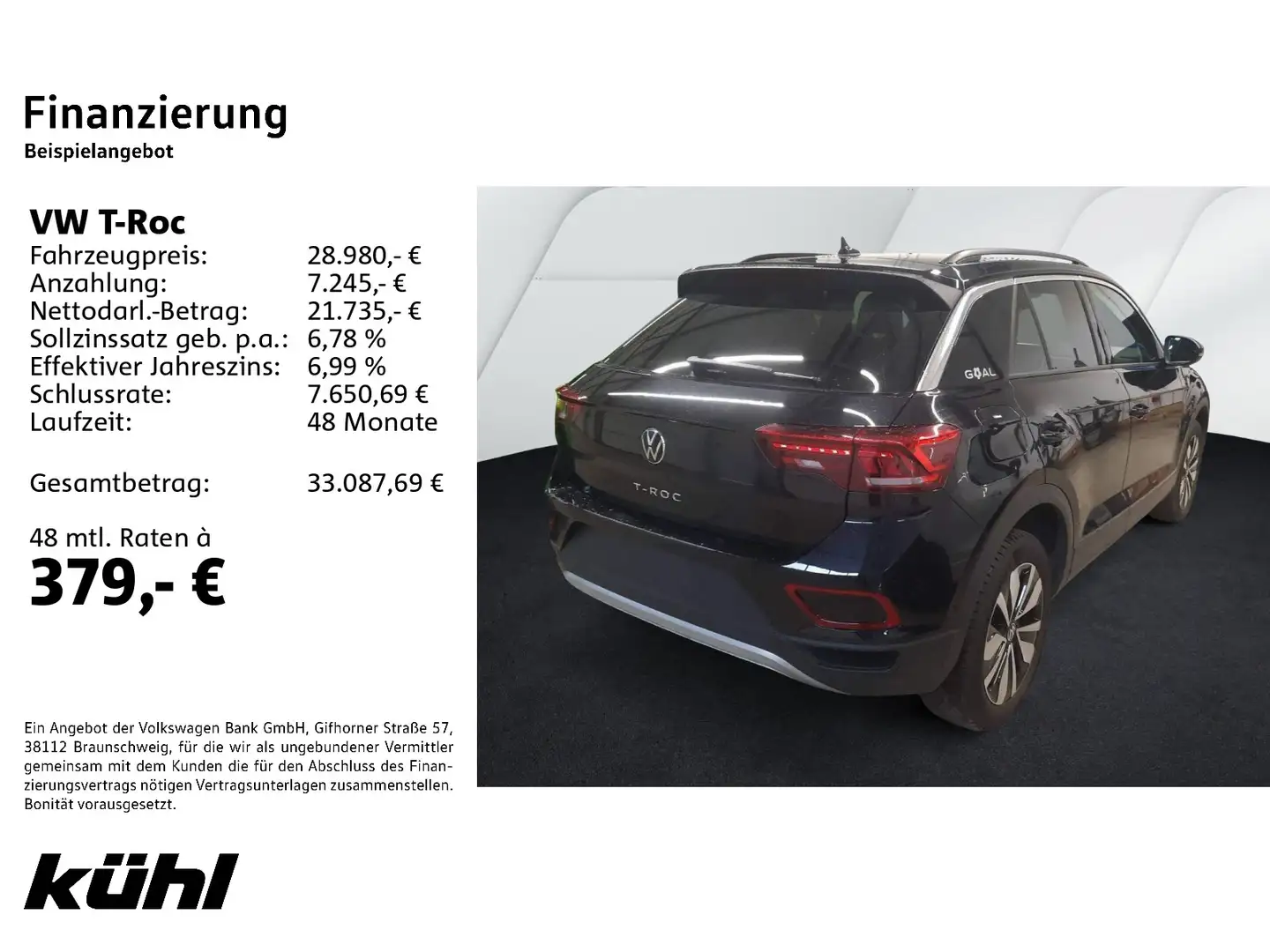 Volkswagen T-Roc 2.0 TDI DSG Goal LED+/ACC/Kamera/App/Navi/ Schwarz - 2