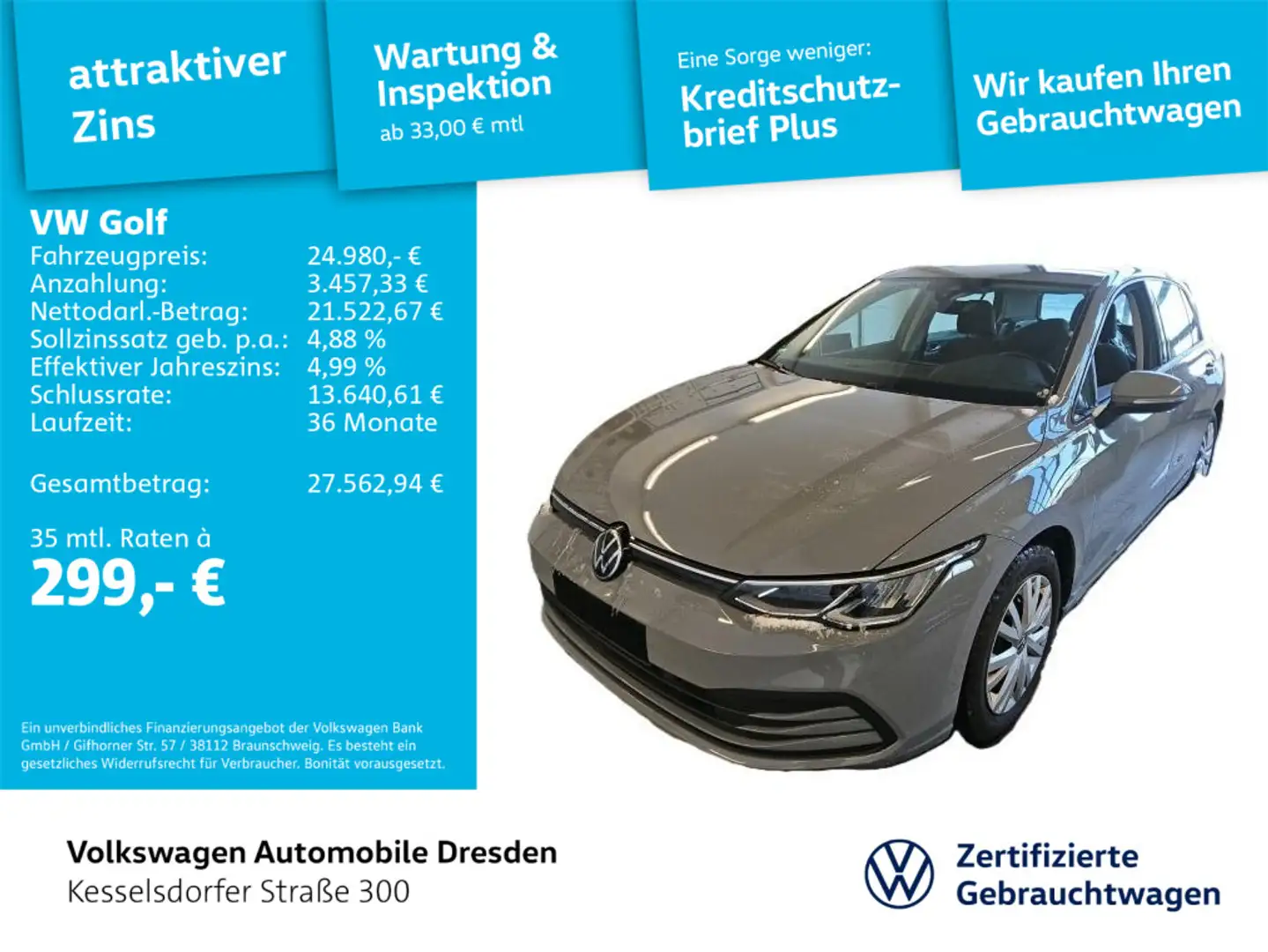 Volkswagen Golf VIII 2.0 TDI DSG Life ACC Kamera LED Navi Grau - 1