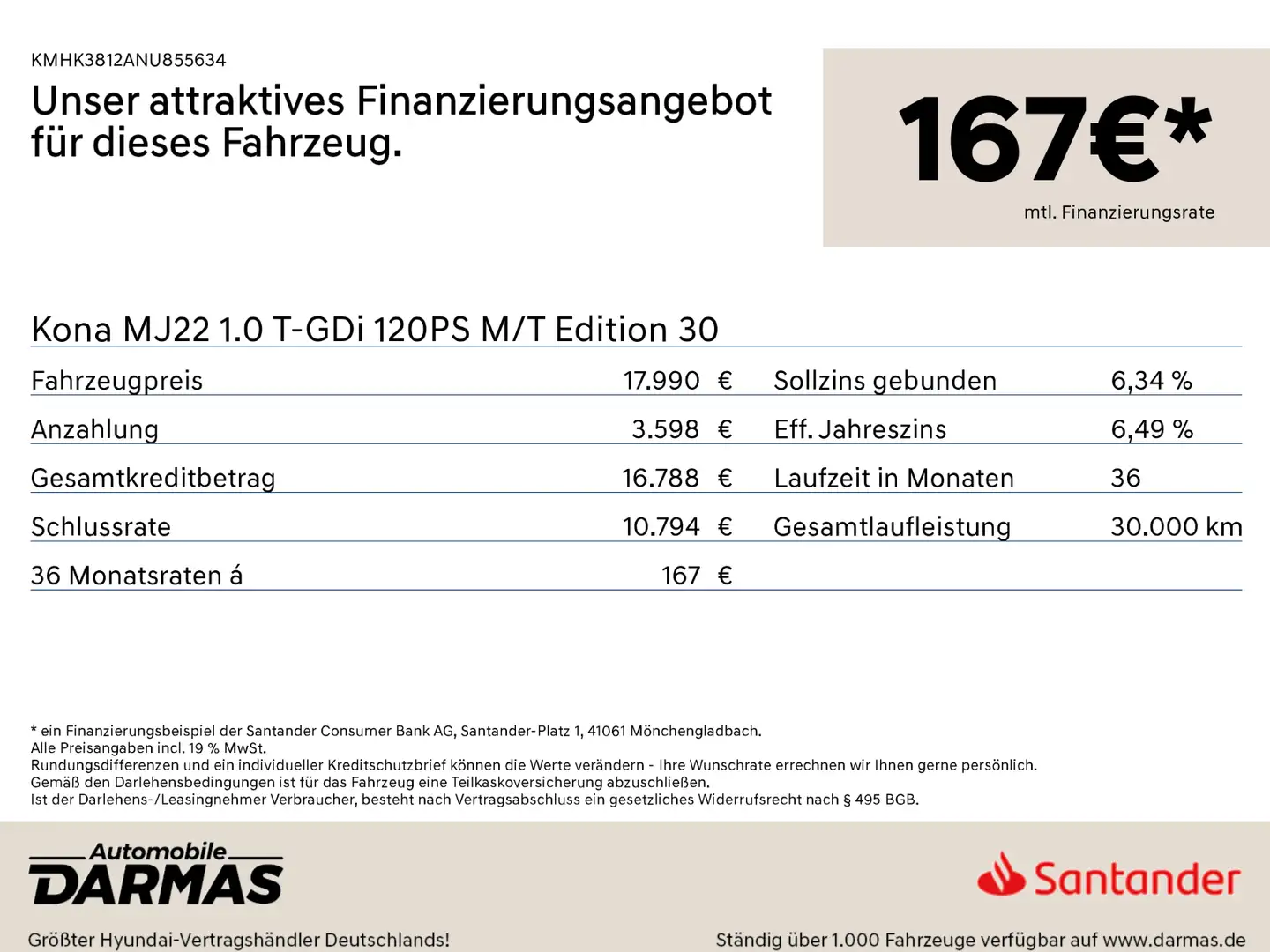 Hyundai KONA Kona MJ22 1.0 T-GDi 120PS M/T Edition 30 Czerwony - 2