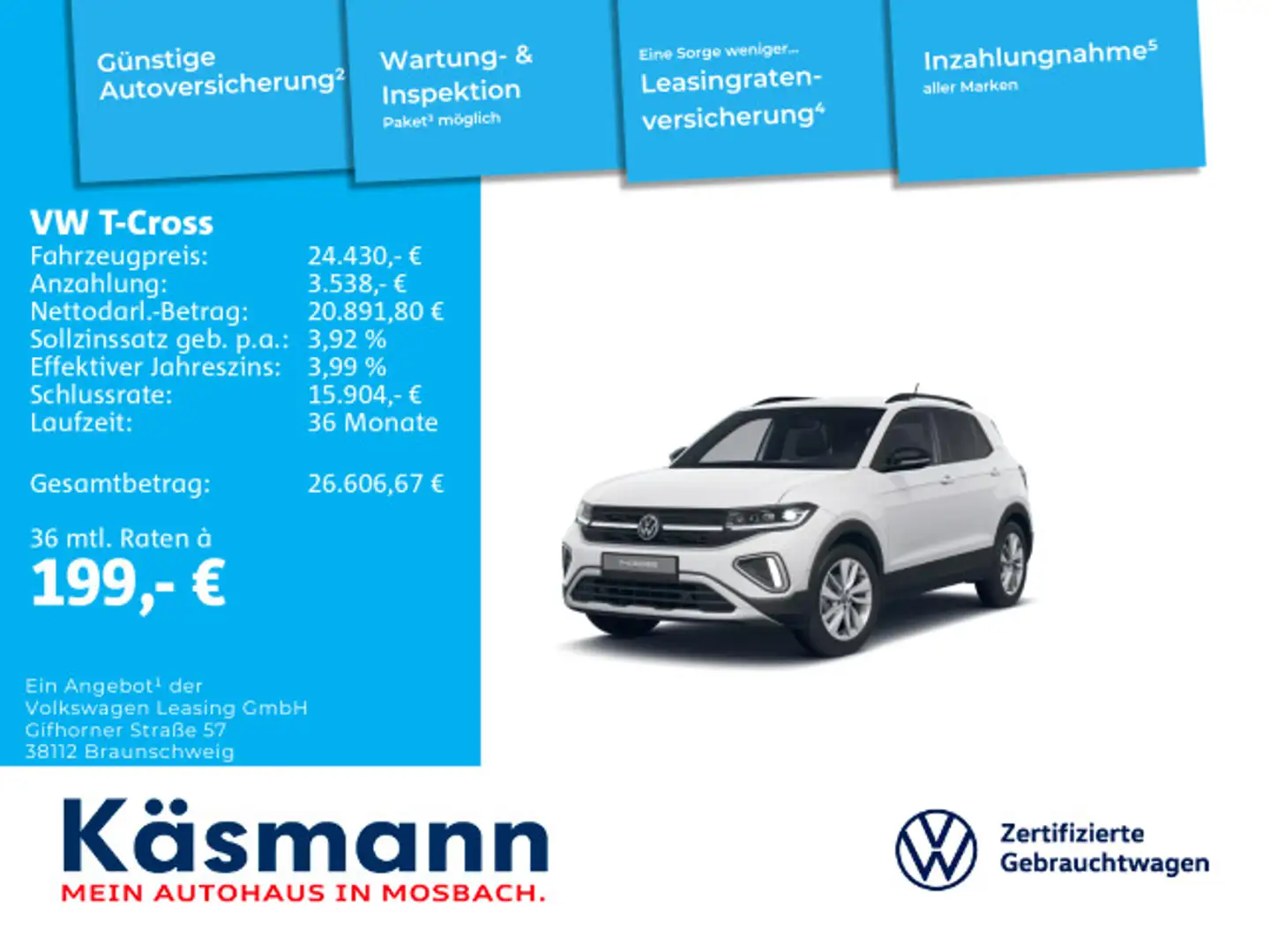 Volkswagen T-Cross Goal 1.0 TSI NAVI AHK KAM MATRIX ACC Weiß - 1