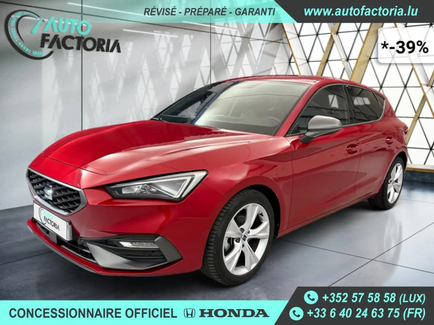 SEAT Leon -39% 1.5 eTSI 150cv BVA FR +GPS+CAM+LED+Options Rot - 1