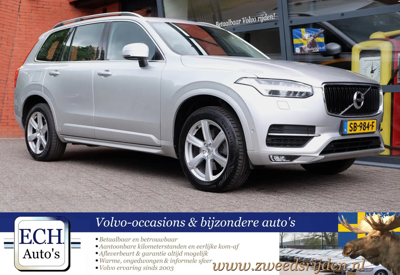 Volvo XC90 D5 235 pk AUT. AWD Leer, 7 zits, Adaptieve CC, Ele Zilver - 1