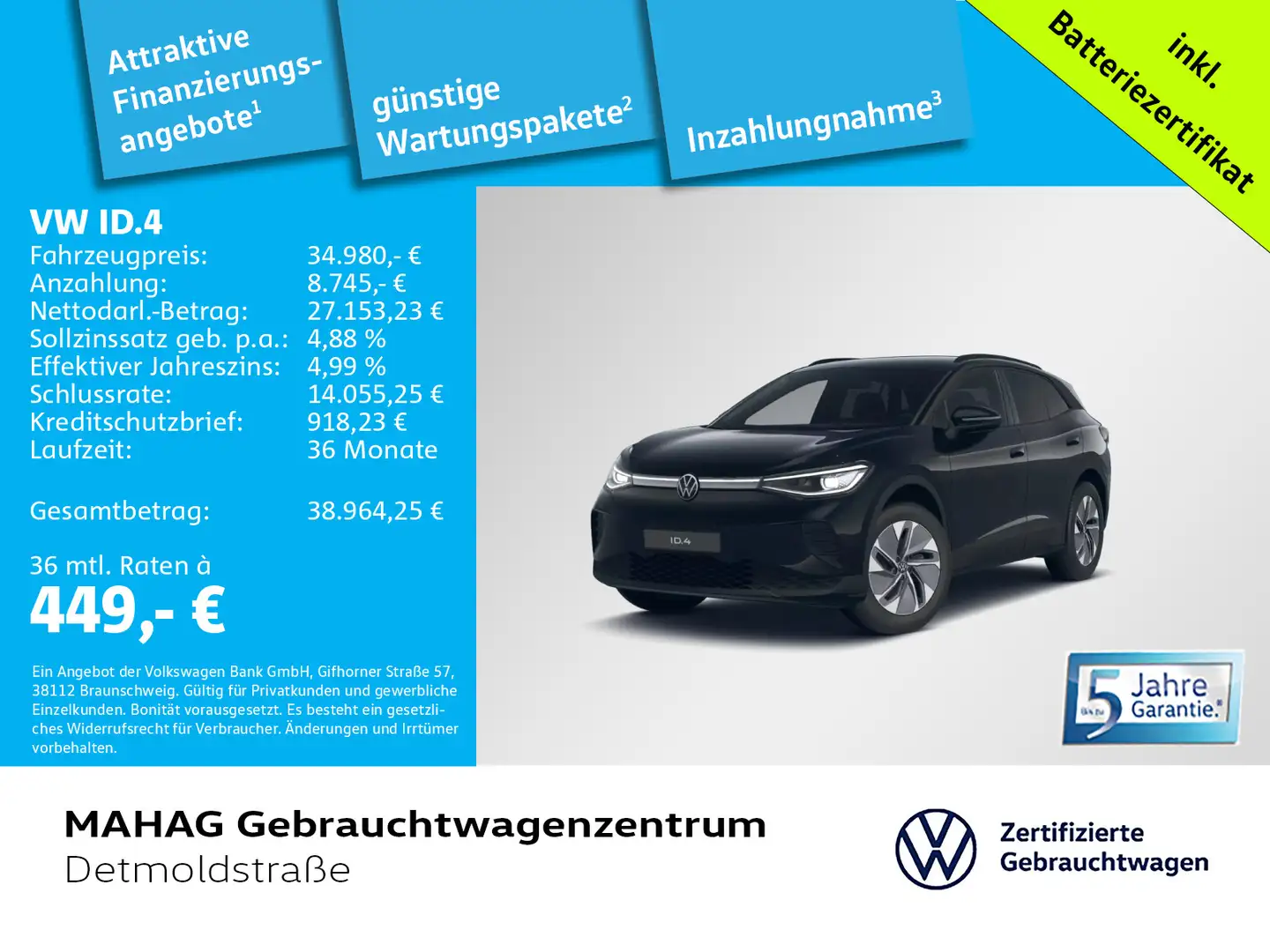 Volkswagen ID.4 Pure 125kW Wärmepu CCS IQ.Light Nav ParkPil Schwarz - 1