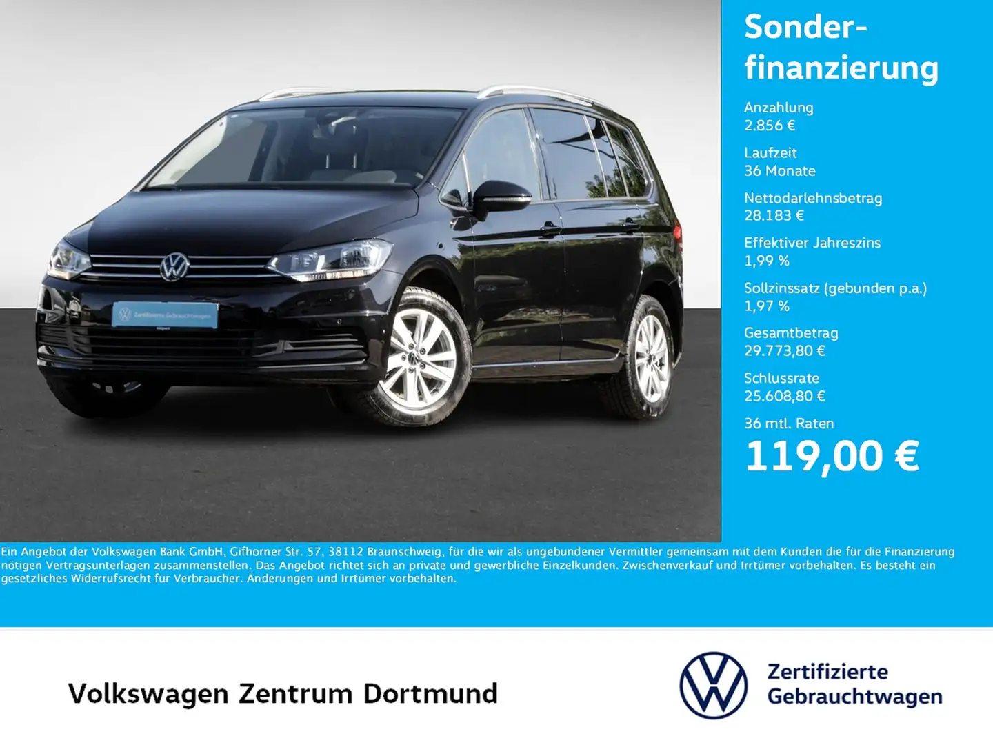 Volkswagen Touran 1.5 COMFORTLINE 7SITZE AHK CAM ACC NAVI Negro - 1