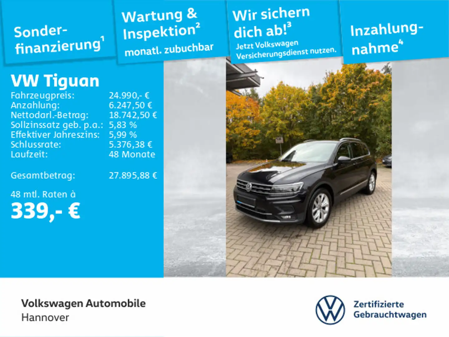Volkswagen Tiguan 1.5 TSI DSG Highline AHK ACC HUD Kamera N Schwarz - 1