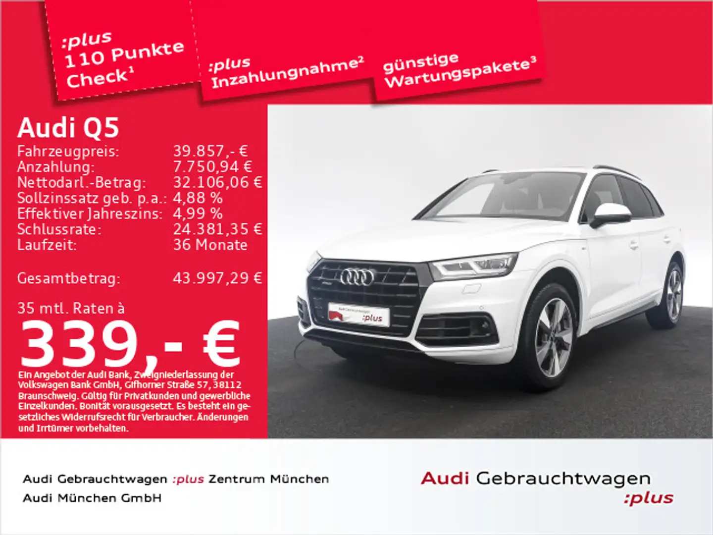 Audi Q5 50 TDI qu. S line StdHzg/Pano/AHK/B&O Blanc - 1