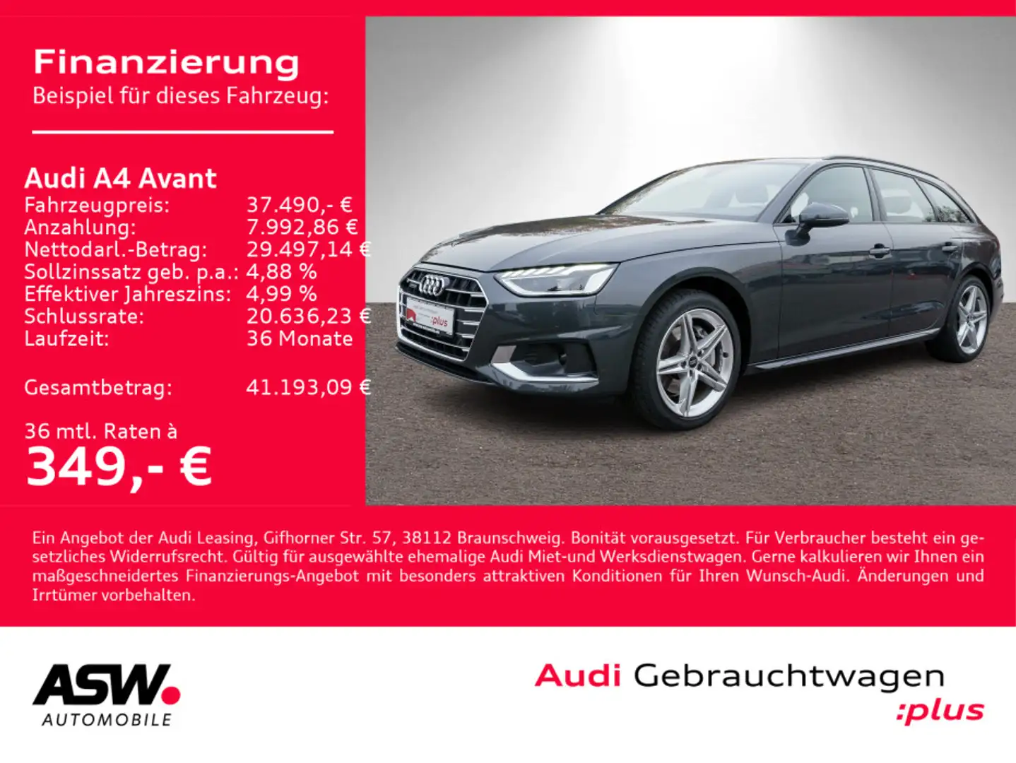 Audi A4 advanced 40TDI quattro Navi LED Pano AC Grau - 1