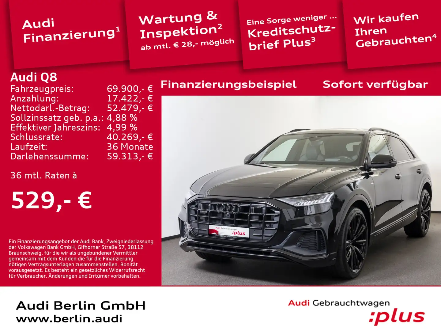 Audi Q8 50 TDI qu.tiptr. AHK STDHZG HUD PANO 360°K Schwarz - 1
