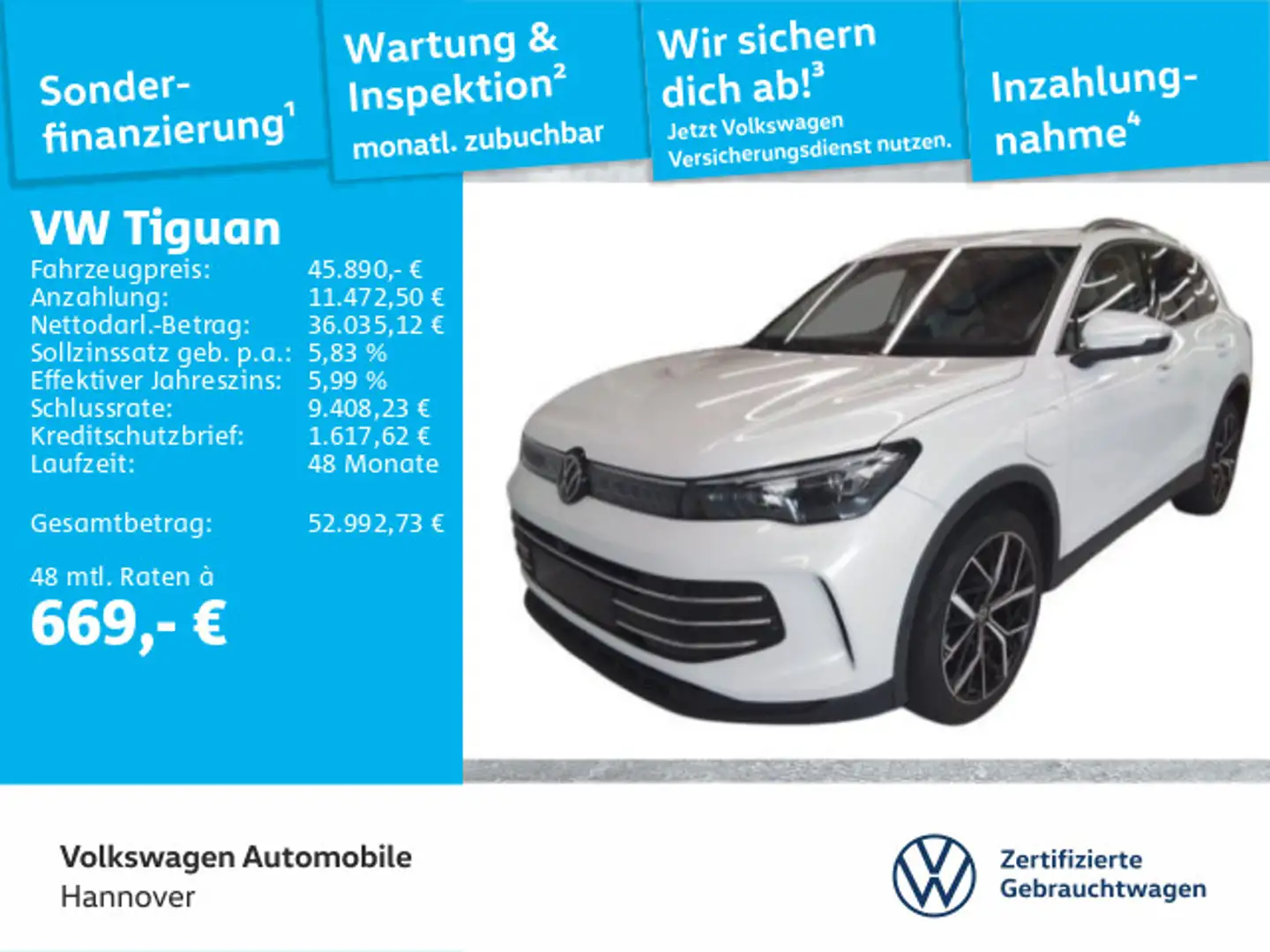 Volkswagen Tiguan 1.5 TSI DSG eHybrid Elegance Navi AHK HD- Weiß - 1