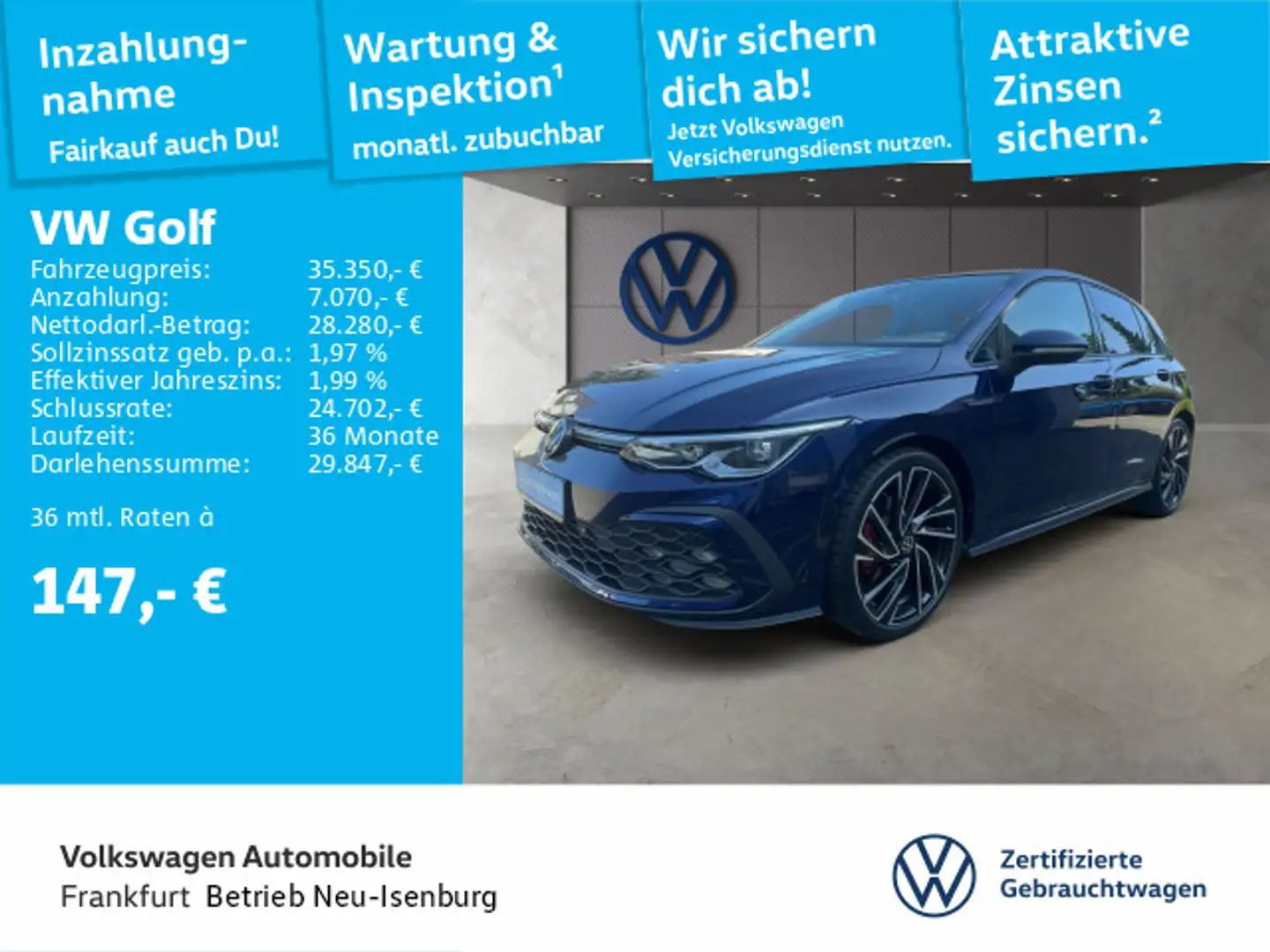 Volkswagen Golf VIII 2.0 TDI DSG GTD Navi LEDPlus DAB+ Fron Blau - 1