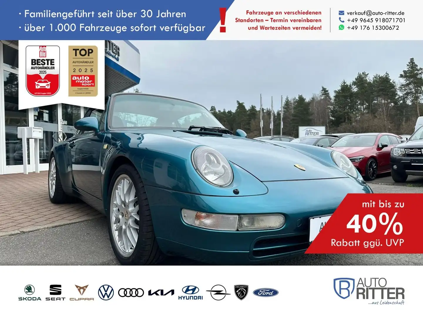 Porsche 993 Carrera 2 Coupe Schalter DE Fzg Unfallfrei! Zöld - 1