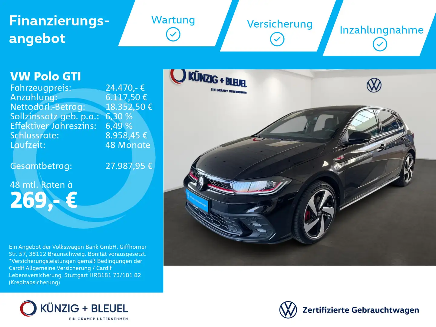 Volkswagen Polo GTI DSG +IQ-DRIVE+MATRIX+ASSISTS+VIRTUAL+ Noir - 1