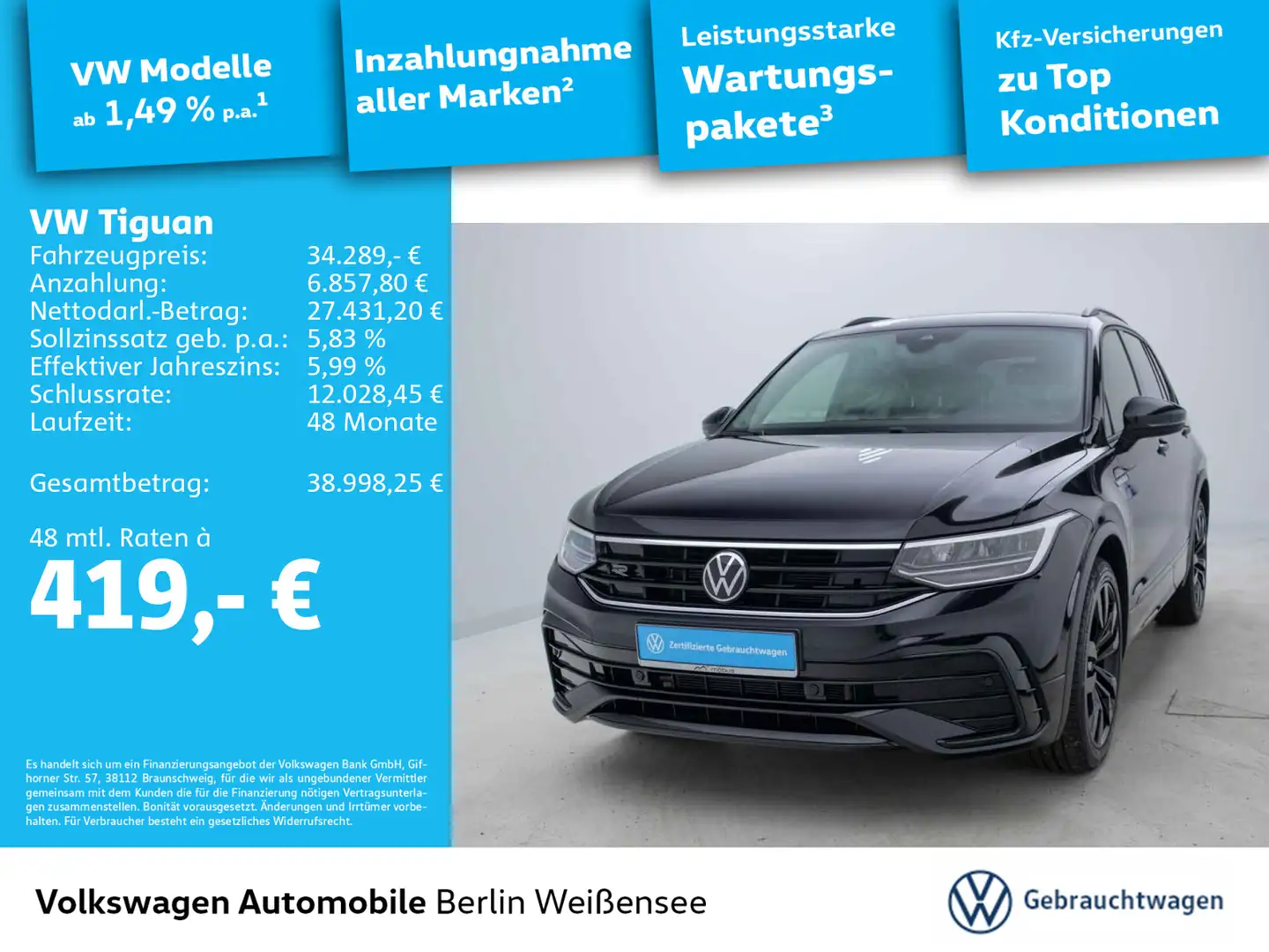 Volkswagen Tiguan 1.5 TSI R-Line*APP*MATRIX*LANE*TRAVEL* Schwarz - 1