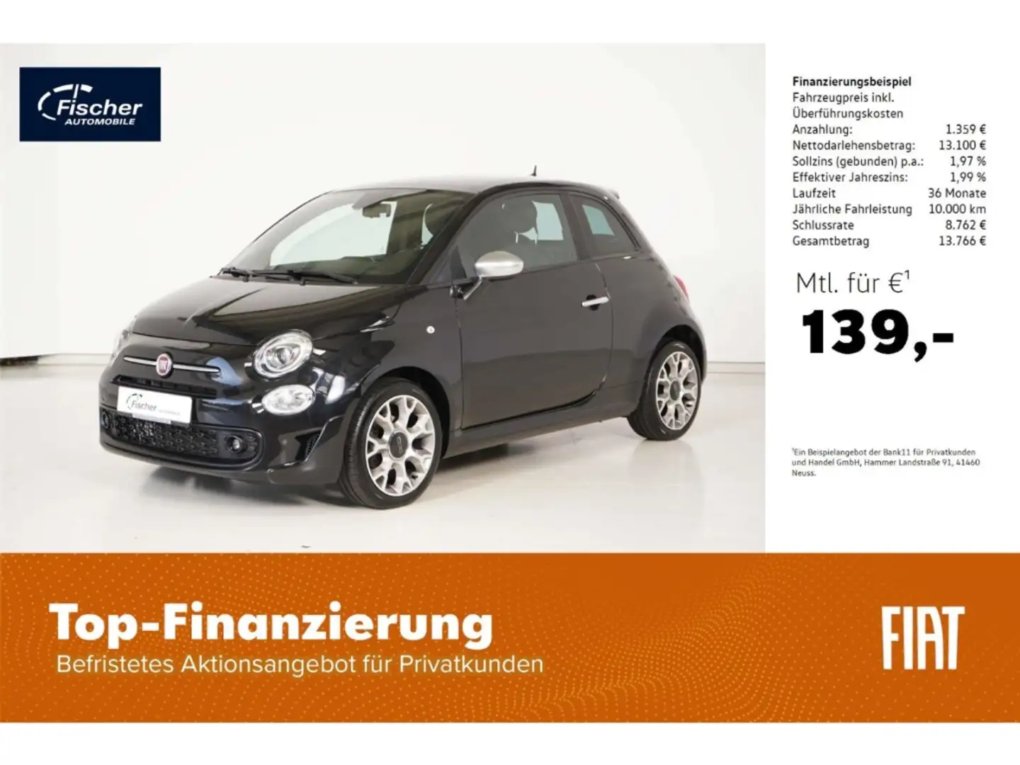 Fiat 500 0.9 TwinAir Rockstar Zwart - 1