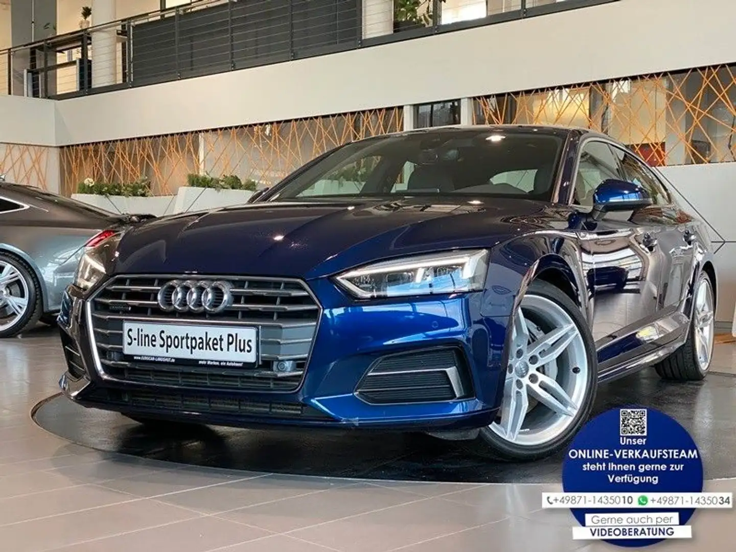 Audi A5 45 TDI quattro S-line+ Navi LED MRide Kam AHK Blauw - 1