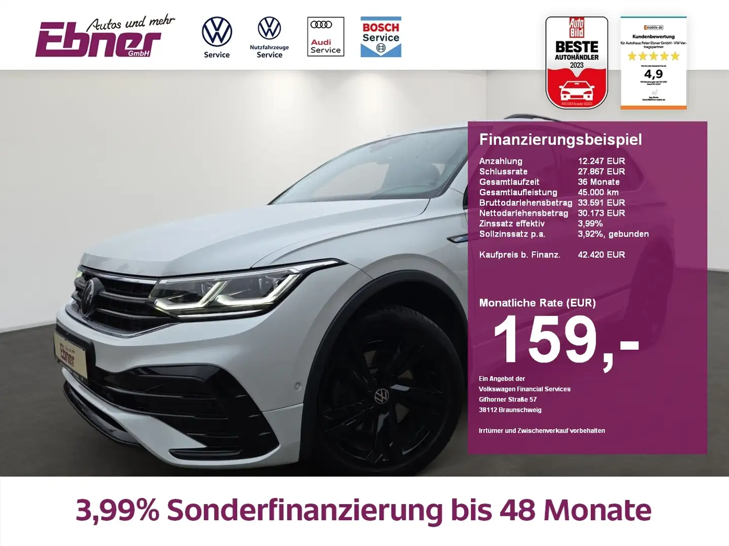 Volkswagen Tiguan Allspace R-LINE BLACK STYLE 200PS TDI 4M DSG PANO+ Weiß - 1