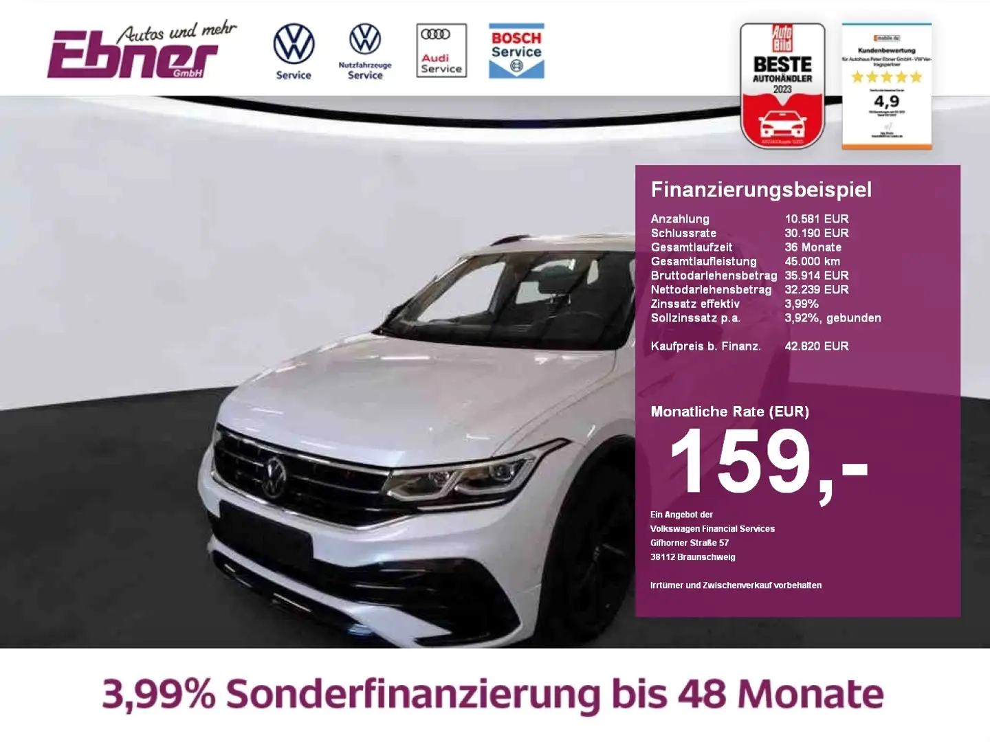 Volkswagen Tiguan Allspace R-LINE BLACK STYLE 200PS TDI 4M DSG PANO+STANDHZG+ Weiß - 1