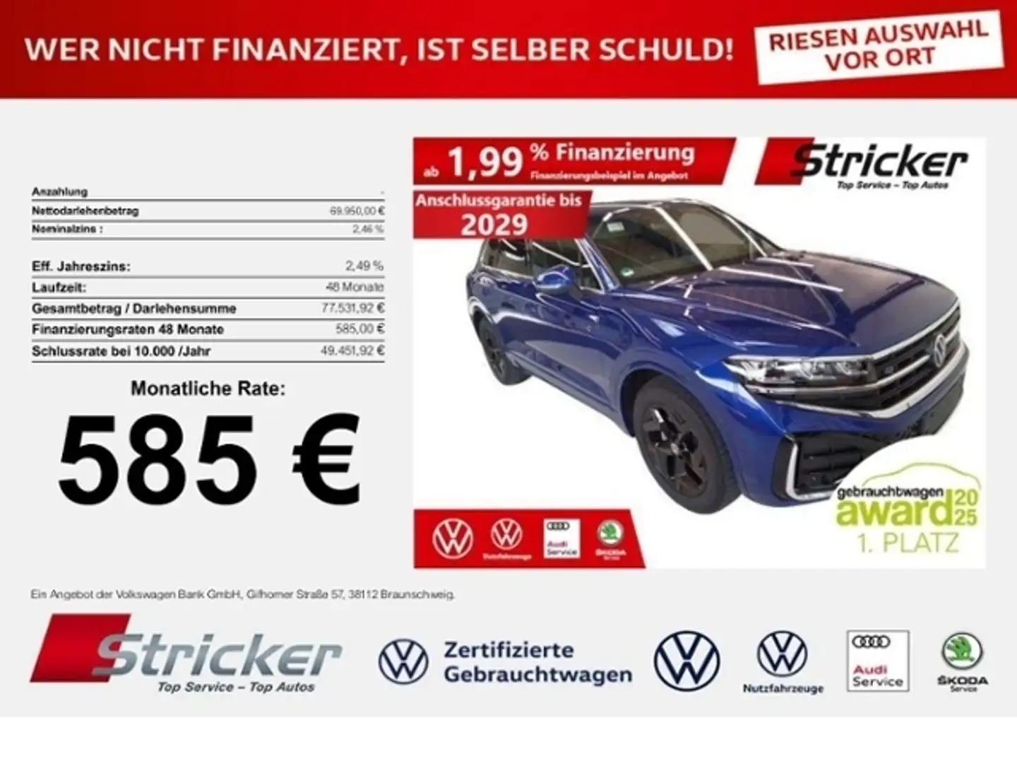 Volkswagen Touareg R-Line 3.0TDI 585,-ohne Anzahlung Neu 110.000,- Blau - 1